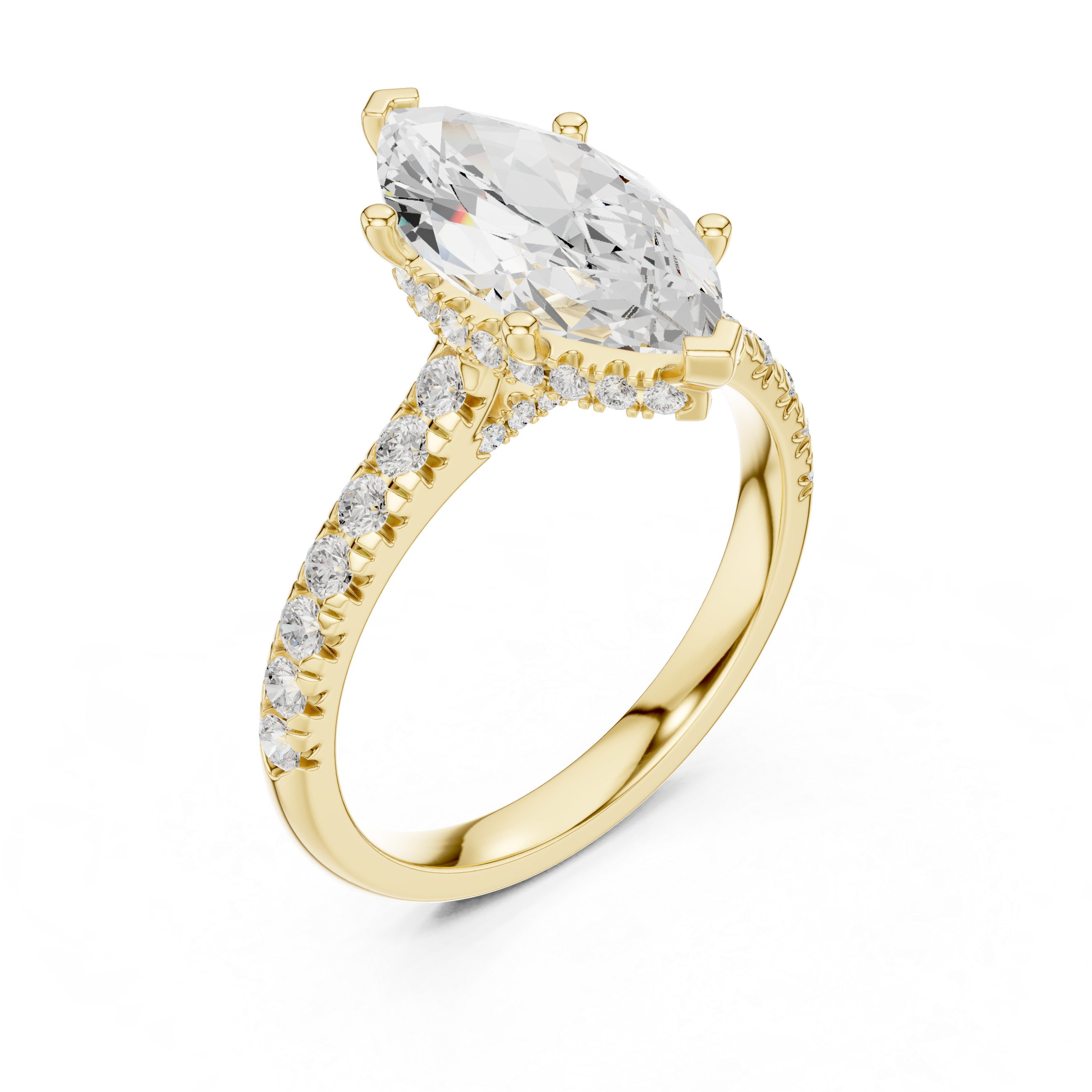 Marquise Cut Solitaire Engagement Ring with Split Shank Pavé Diamond Band