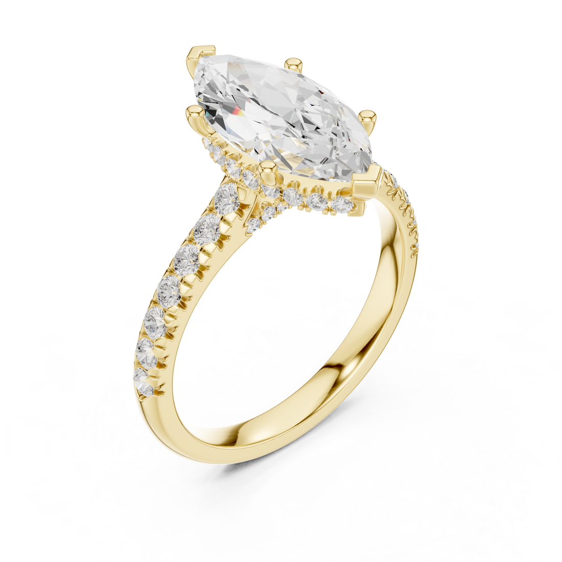 Marquise Cut Solitaire Engagement Ring with Split Shank Pavé Diamond Band