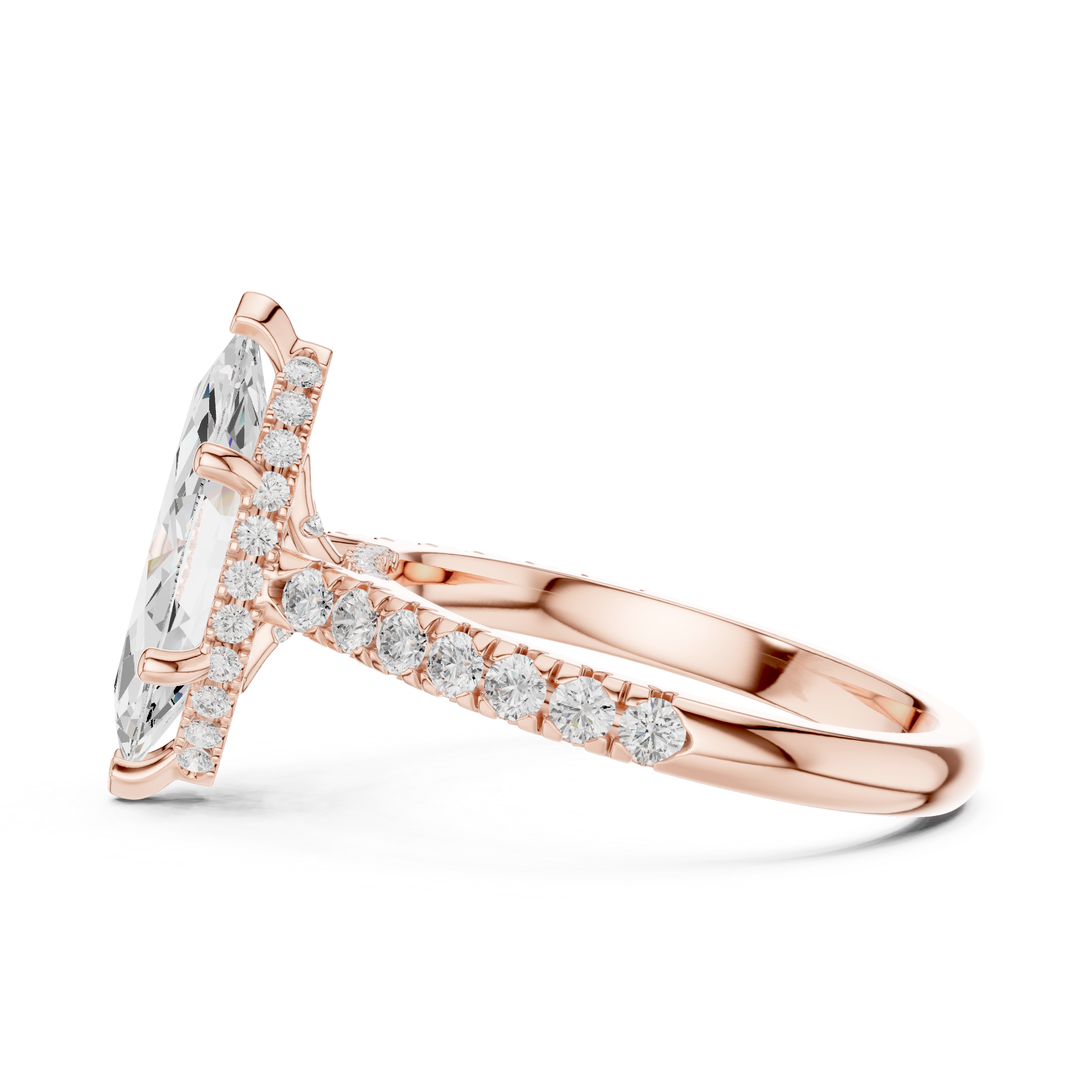 Marquise Cut Solitaire Engagement Ring with Split Shank Pavé Diamond Band