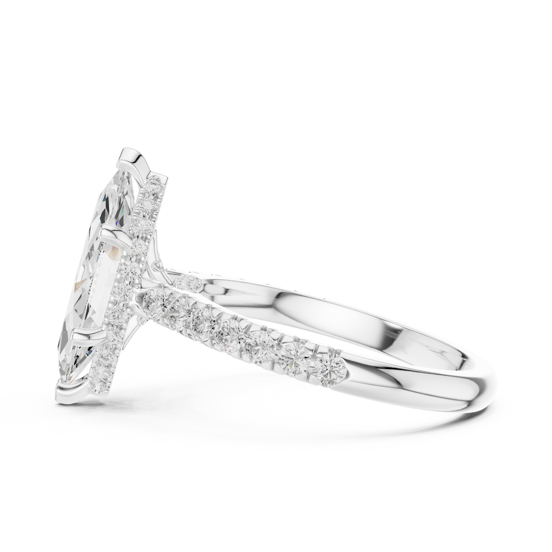 Marquise Cut Solitaire Engagement Ring with Split Shank Pavé Diamond Band