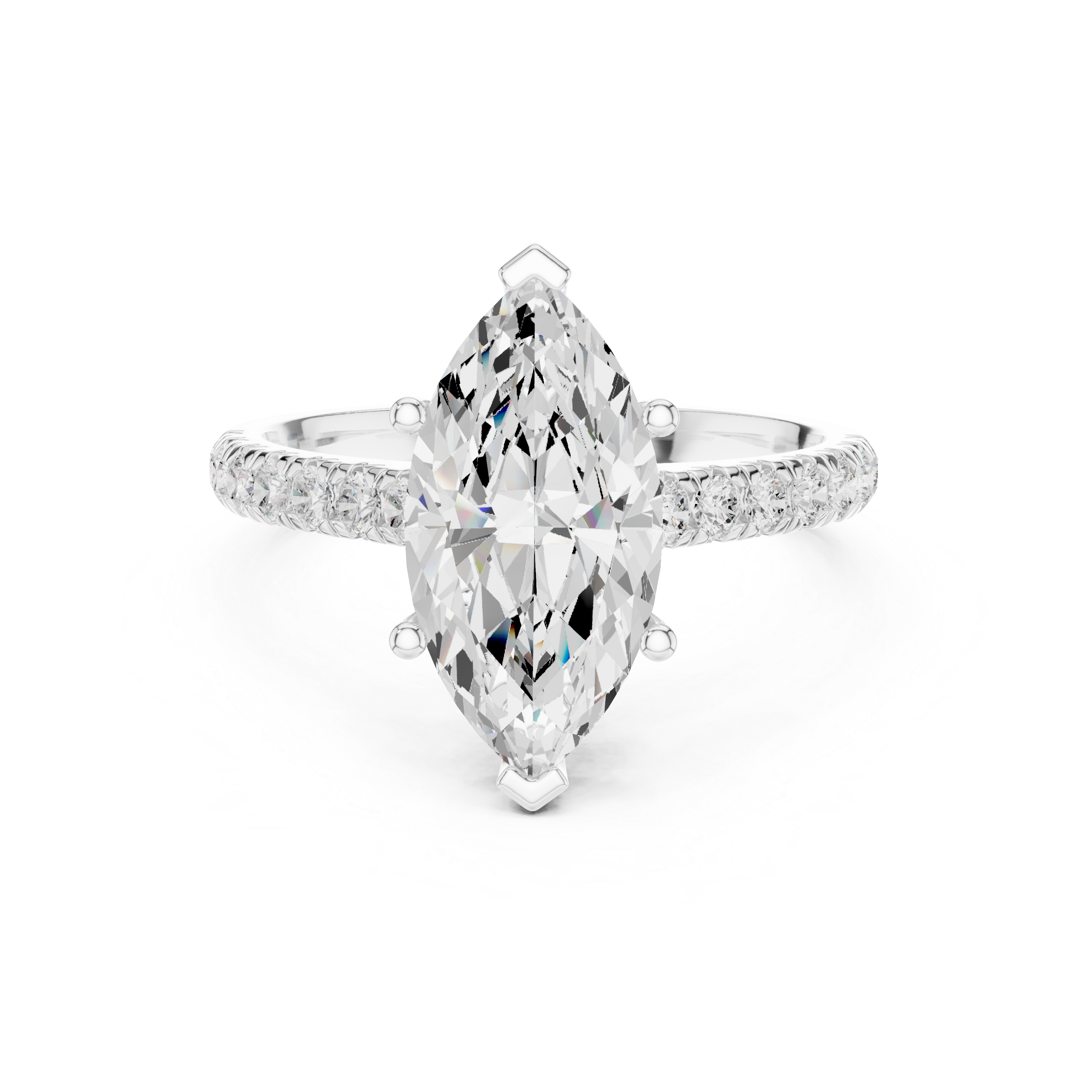 Marquise Cut Solitaire Engagement Ring with Split Shank Pavé Diamond Band