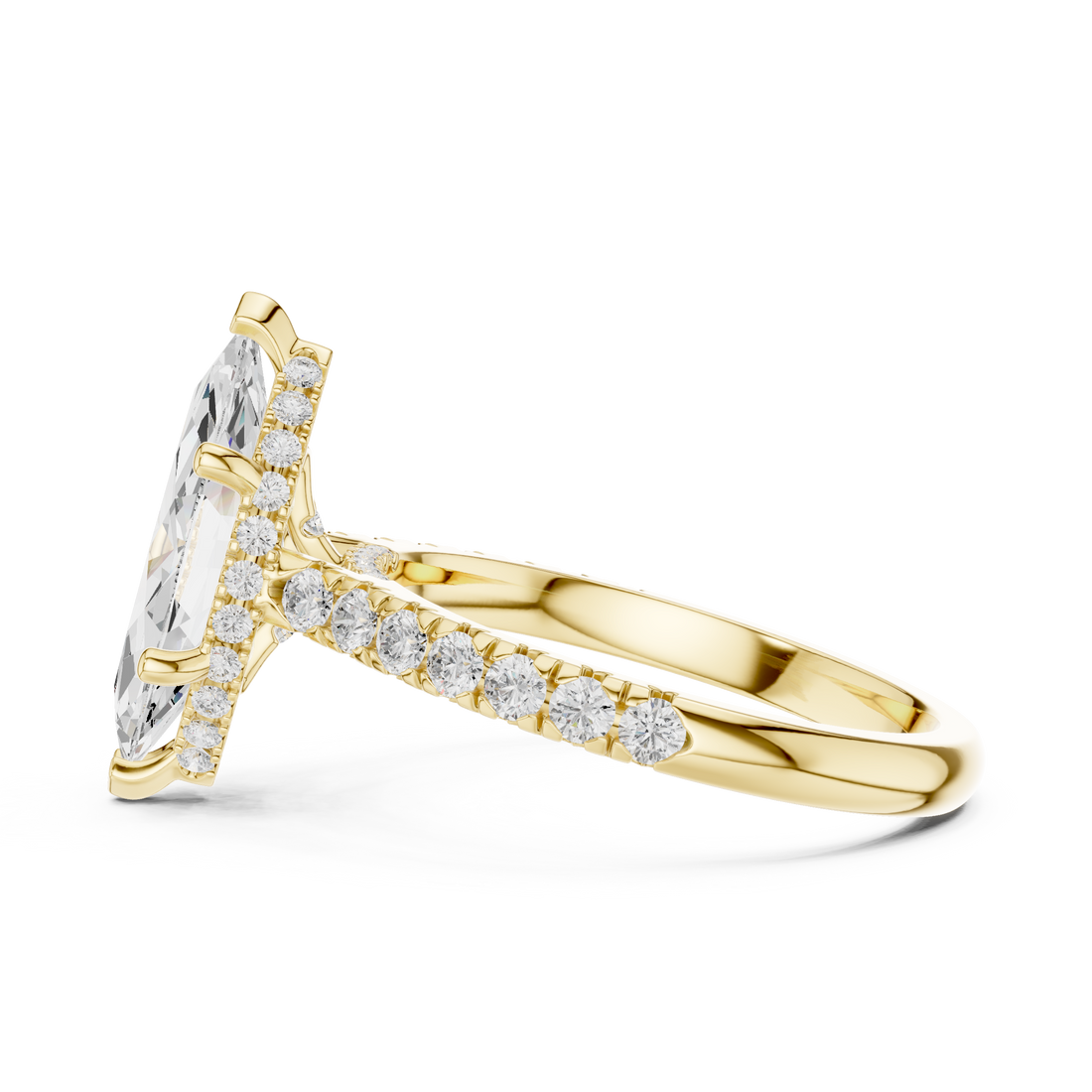 Marquise Cut Solitaire Engagement Ring with Split Shank Pavé Diamond Band