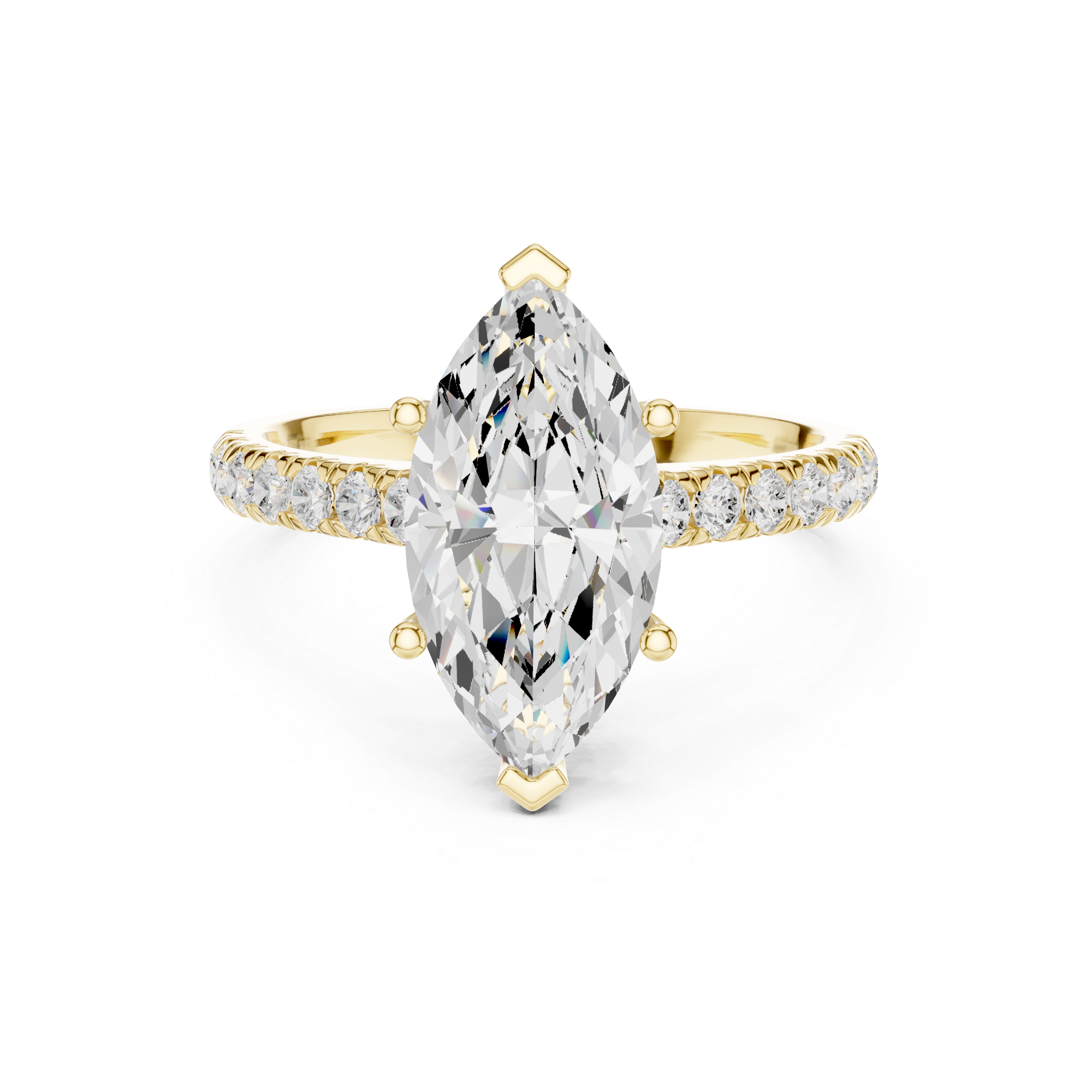 Marquise Cut Solitaire Engagement Ring with Split Shank Pavé Diamond Band