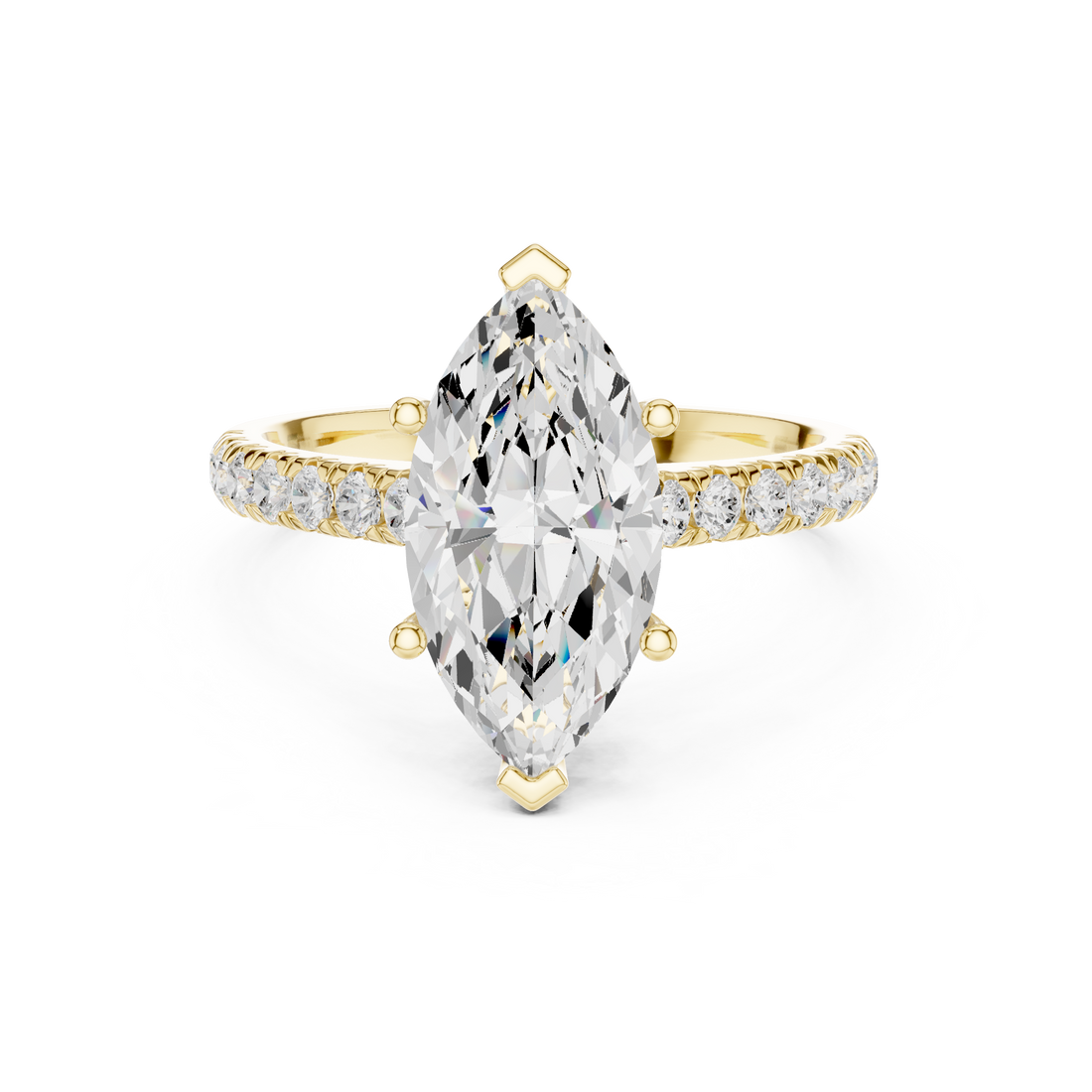 Marquise Cut Solitaire Engagement Ring with Split Shank Pavé Diamond Band