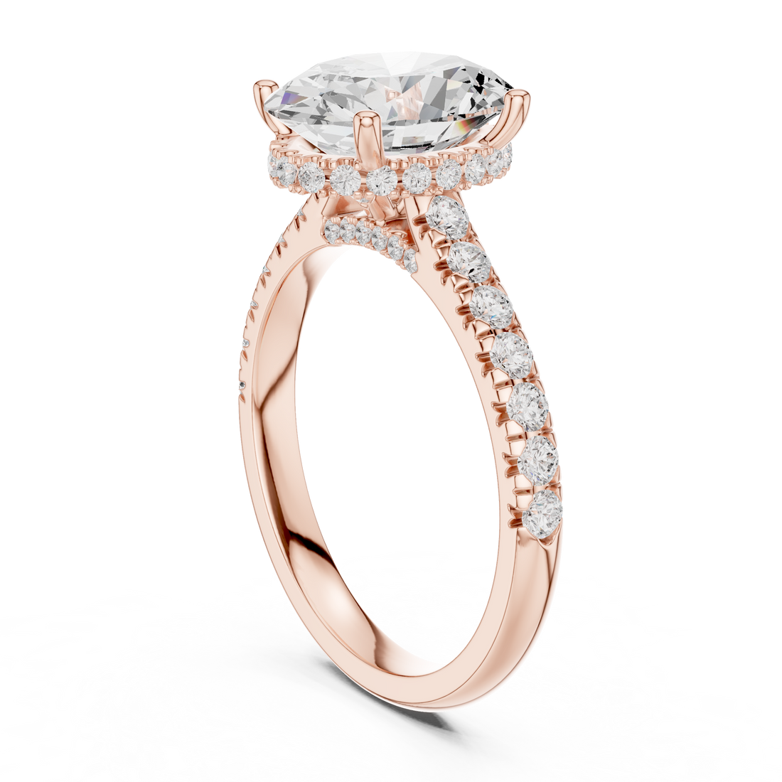 Oval Cut Solitaire Engagement Ring with Split Shank Pavé Diamond Band