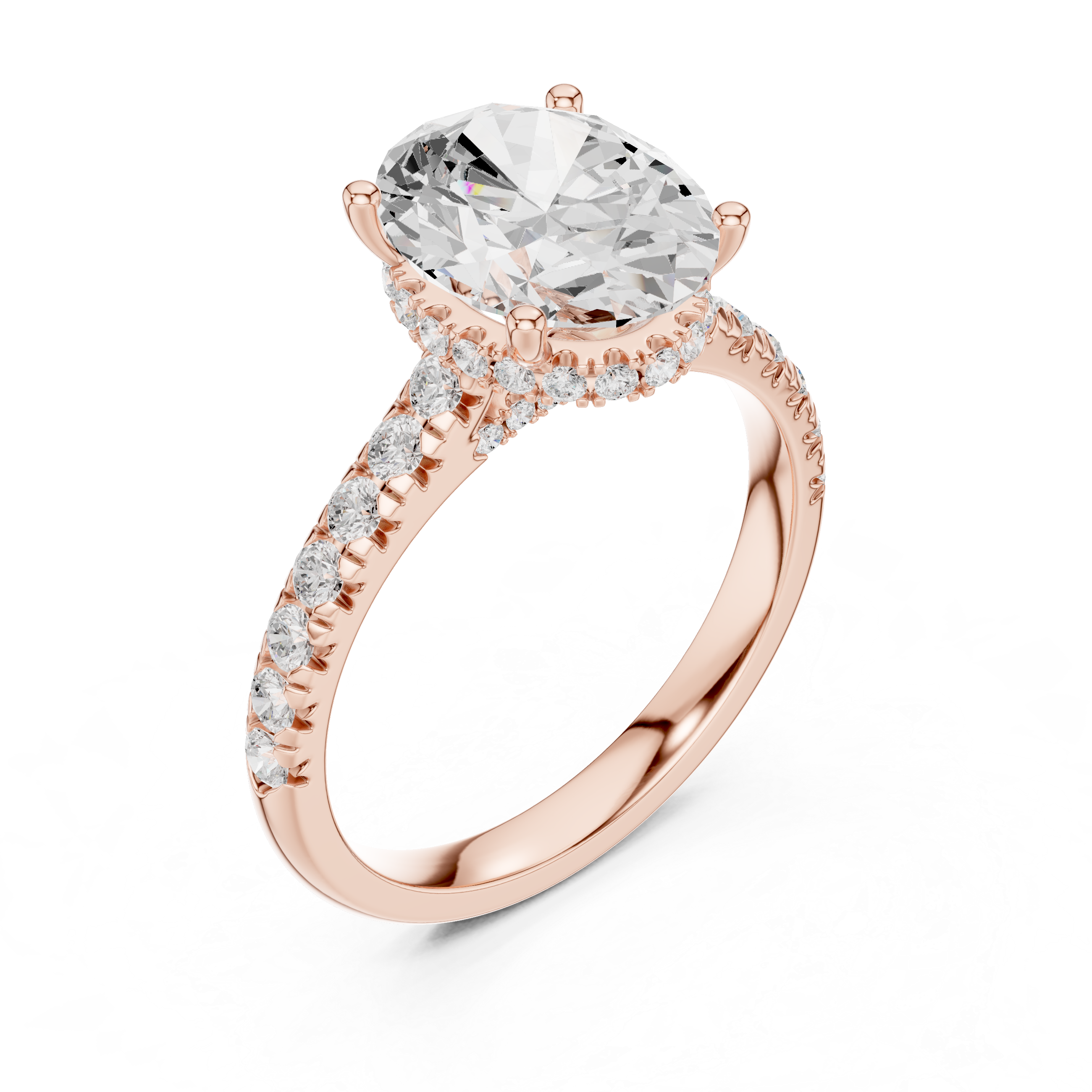 Oval Cut Solitaire Engagement Ring with Split Shank Pavé Diamond Band