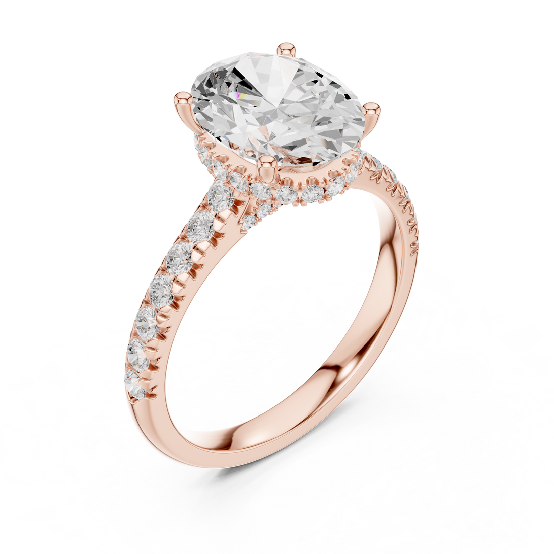 Oval Cut Solitaire Engagement Ring with Split Shank Pavé Diamond Band