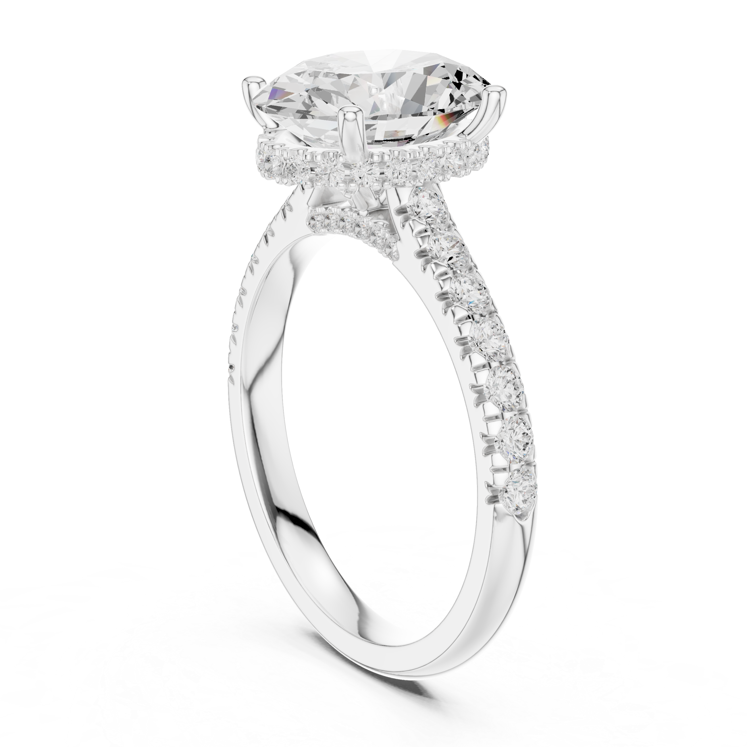 Oval Cut Solitaire Engagement Ring with Split Shank Pavé Diamond Band