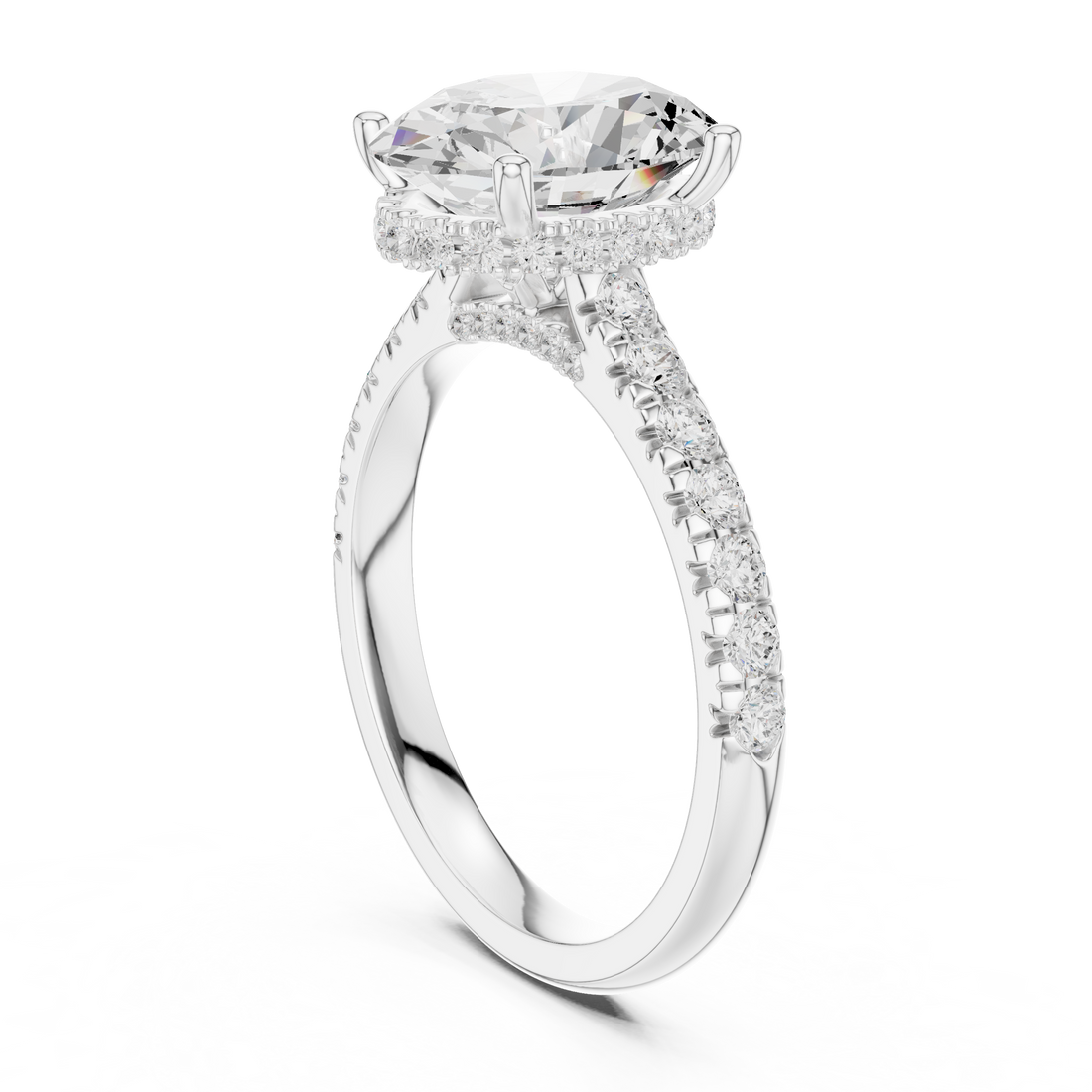 Oval Cut Solitaire Engagement Ring with Split Shank Pavé Diamond Band