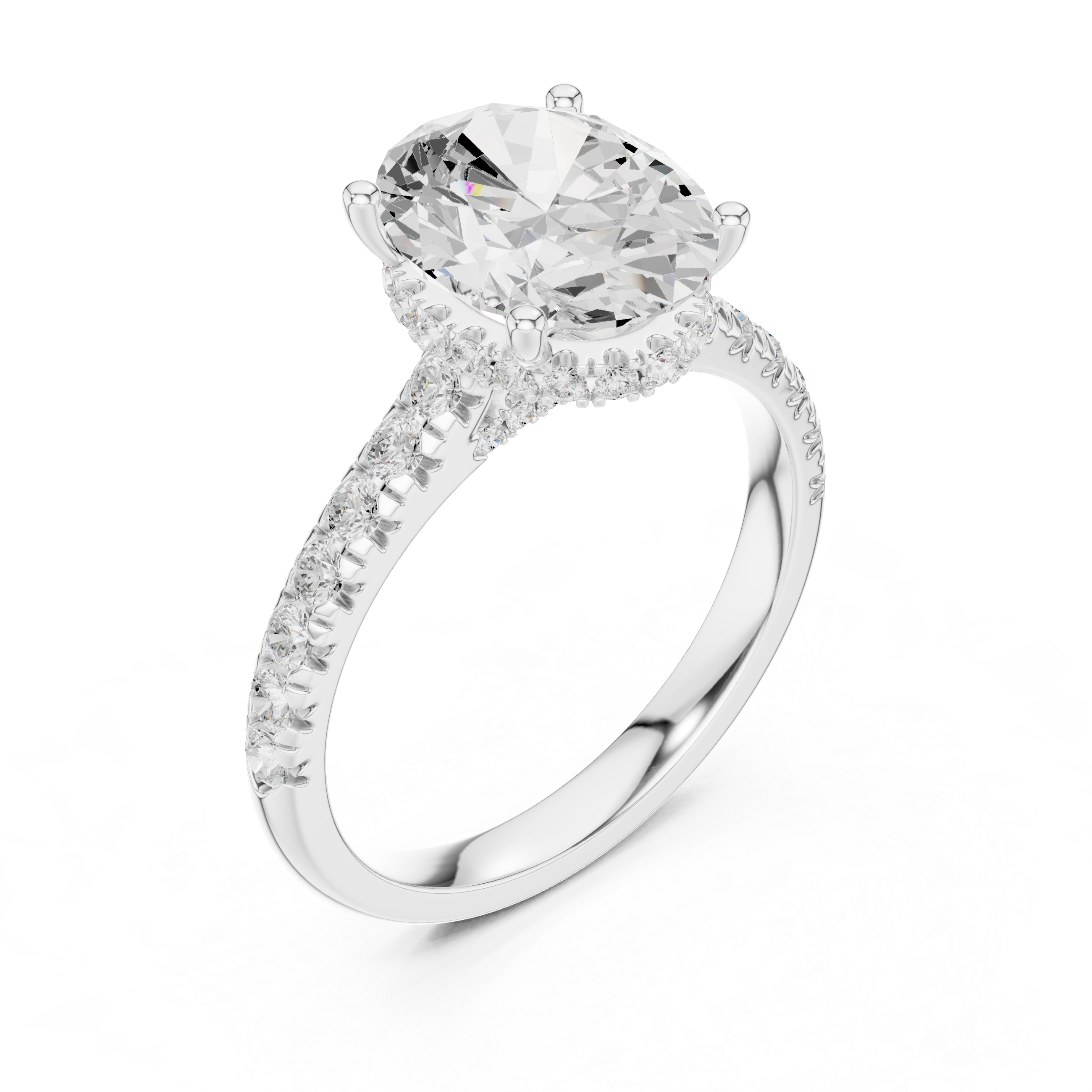 Oval Cut Solitaire Engagement Ring with Split Shank Pavé Diamond Band