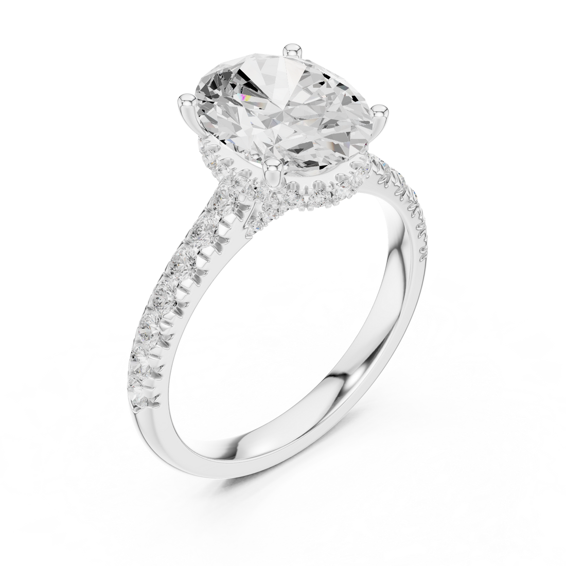 Oval Cut Solitaire Engagement Ring with Split Shank Pavé Diamond Band