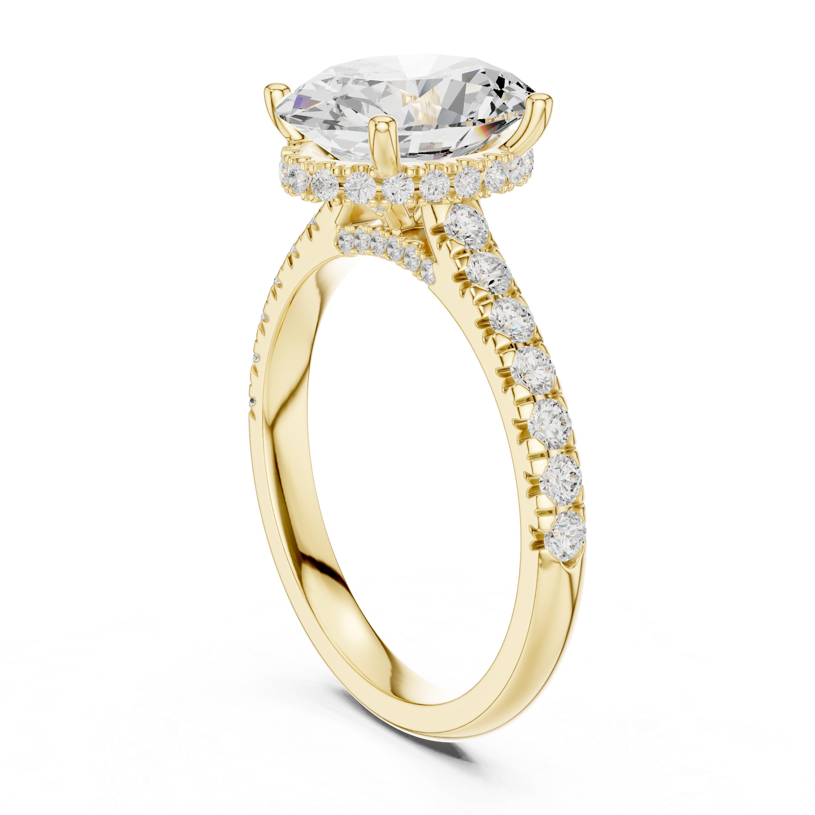 Oval Cut Solitaire Engagement Ring with Split Shank Pavé Diamond Band