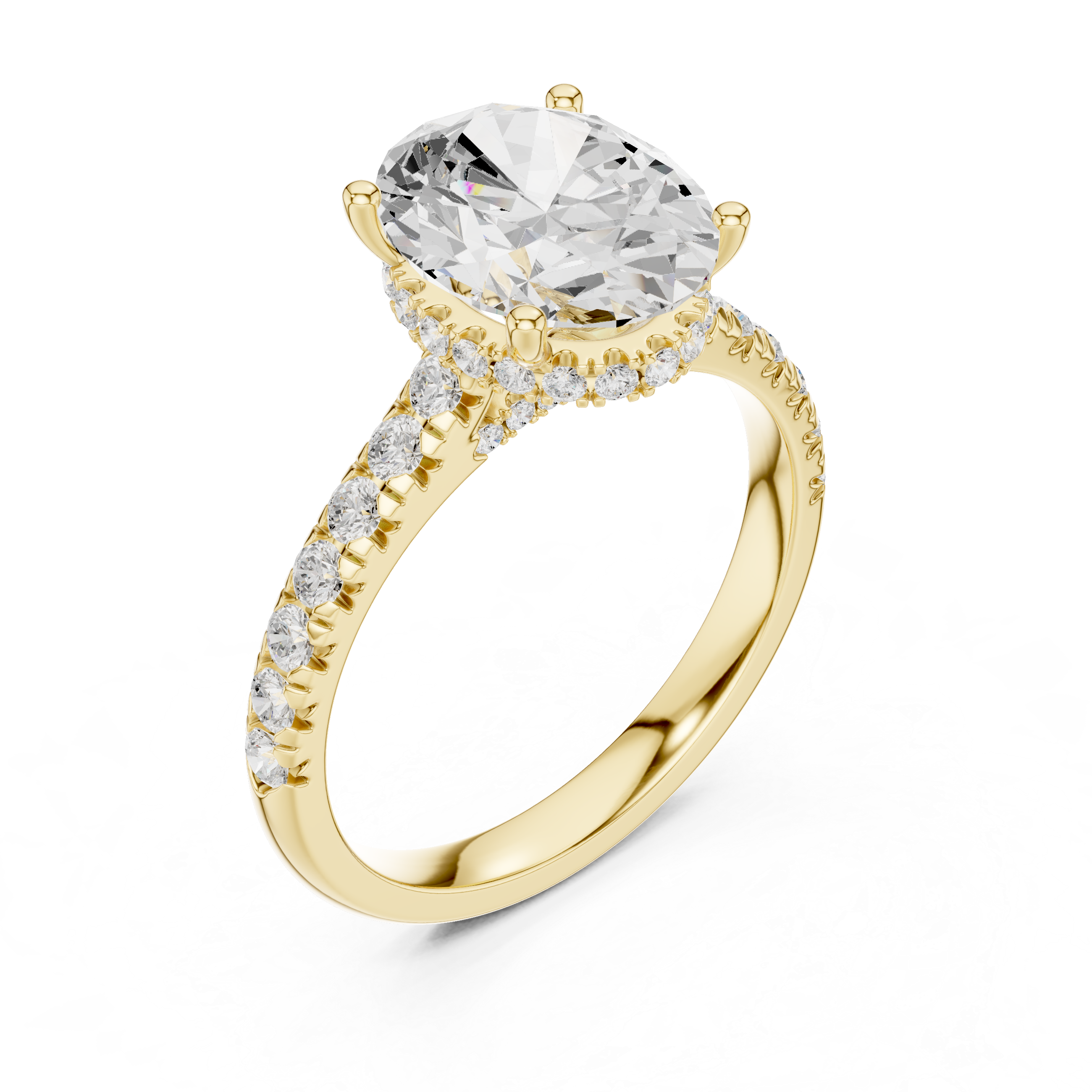 Oval Cut Solitaire Engagement Ring with Split Shank Pavé Diamond Band
