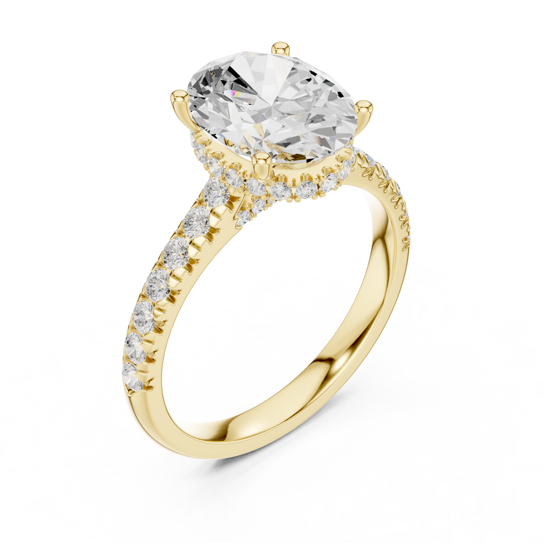 Oval Cut Solitaire Engagement Ring with Split Shank Pavé Diamond Band