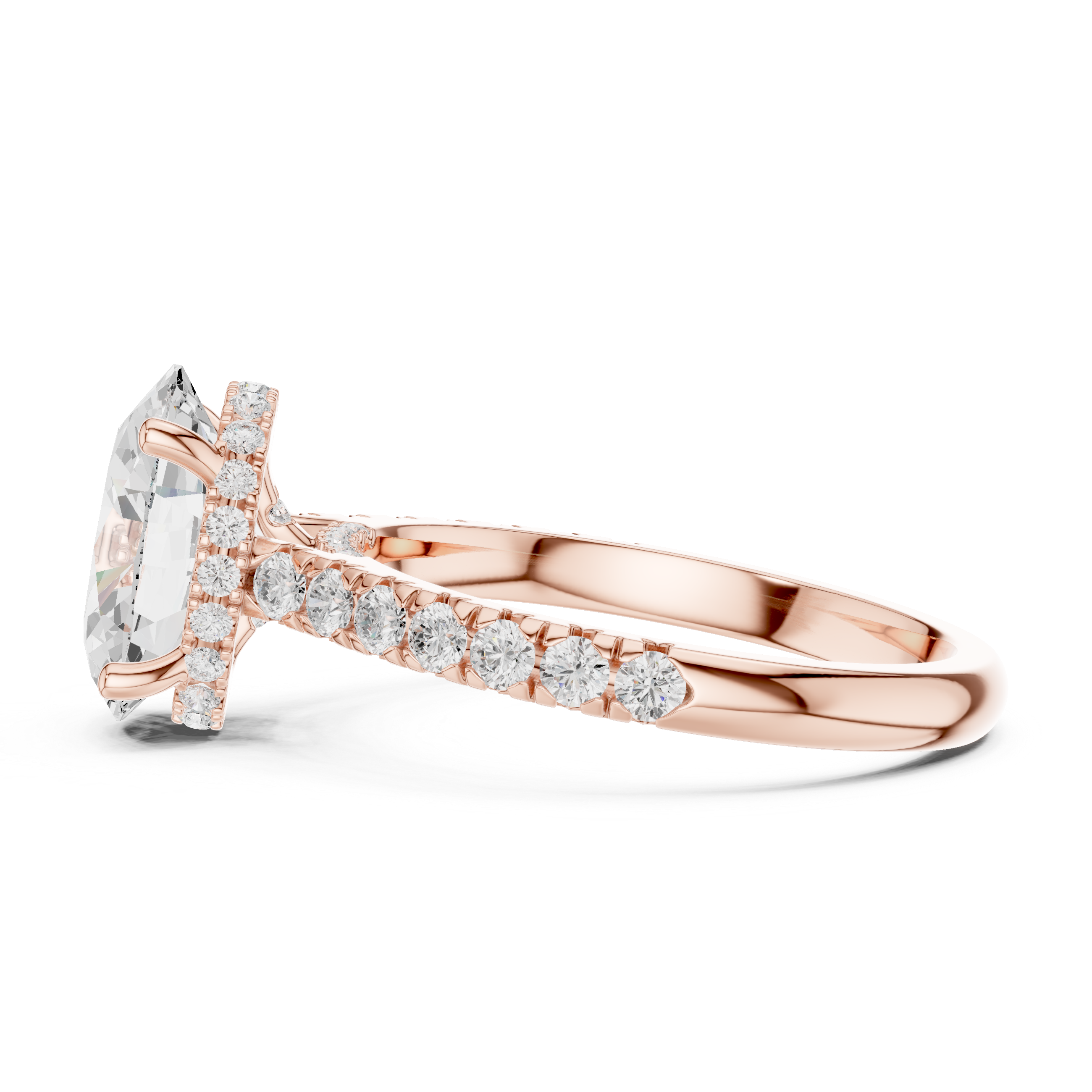 Oval Cut Solitaire Engagement Ring with Split Shank Pavé Diamond Band