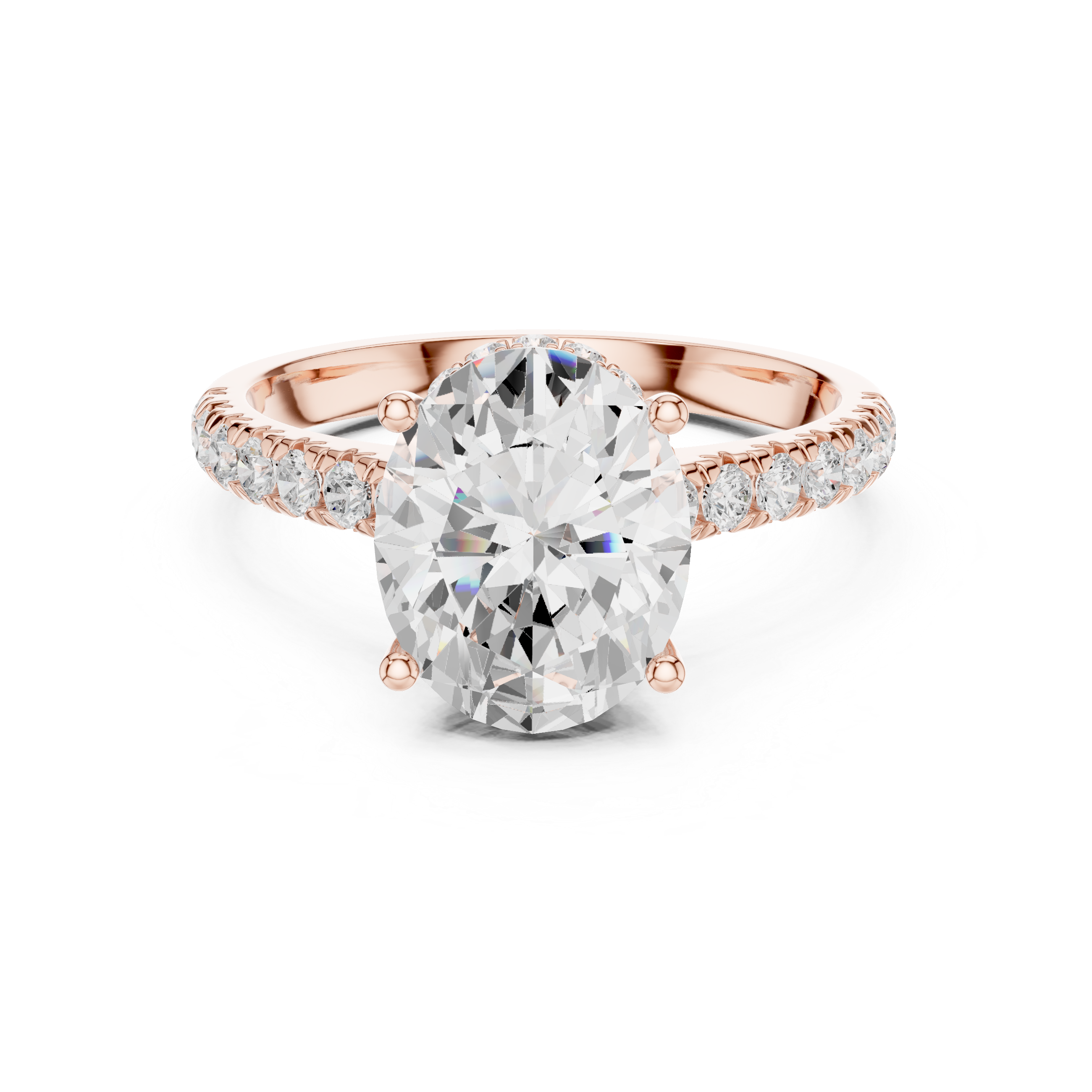 Oval Cut Solitaire Engagement Ring with Split Shank Pavé Diamond Band