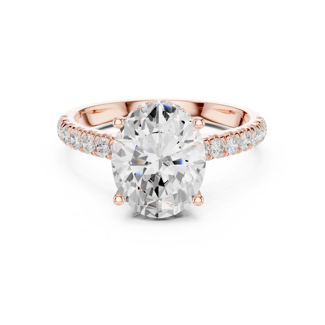 Oval Cut Solitaire Engagement Ring with Split Shank Pavé Diamond Band