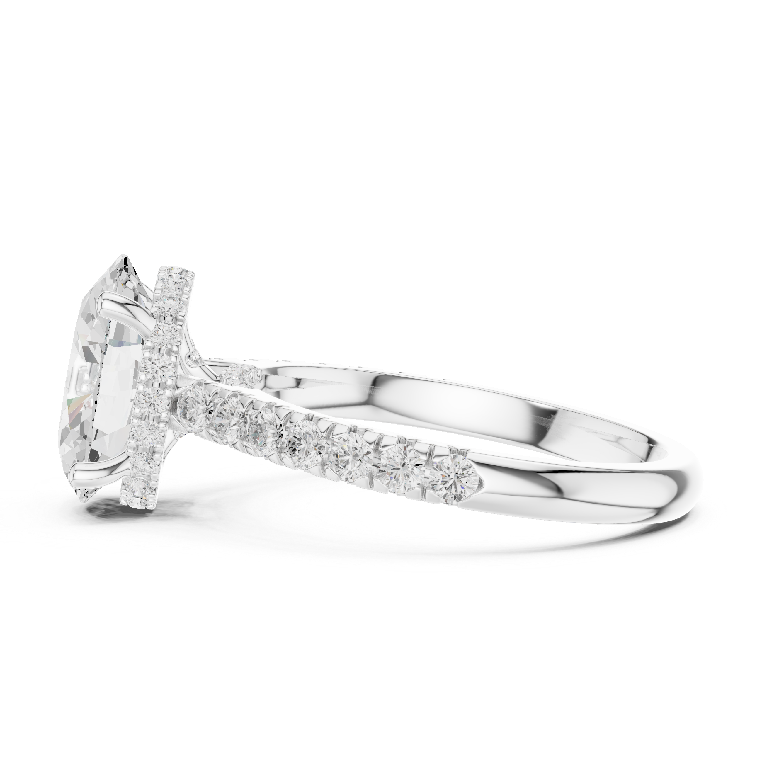 Oval Cut Solitaire Engagement Ring with Split Shank Pavé Diamond Band