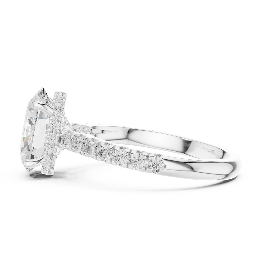 Oval Cut Solitaire Engagement Ring with Split Shank Pavé Diamond Band