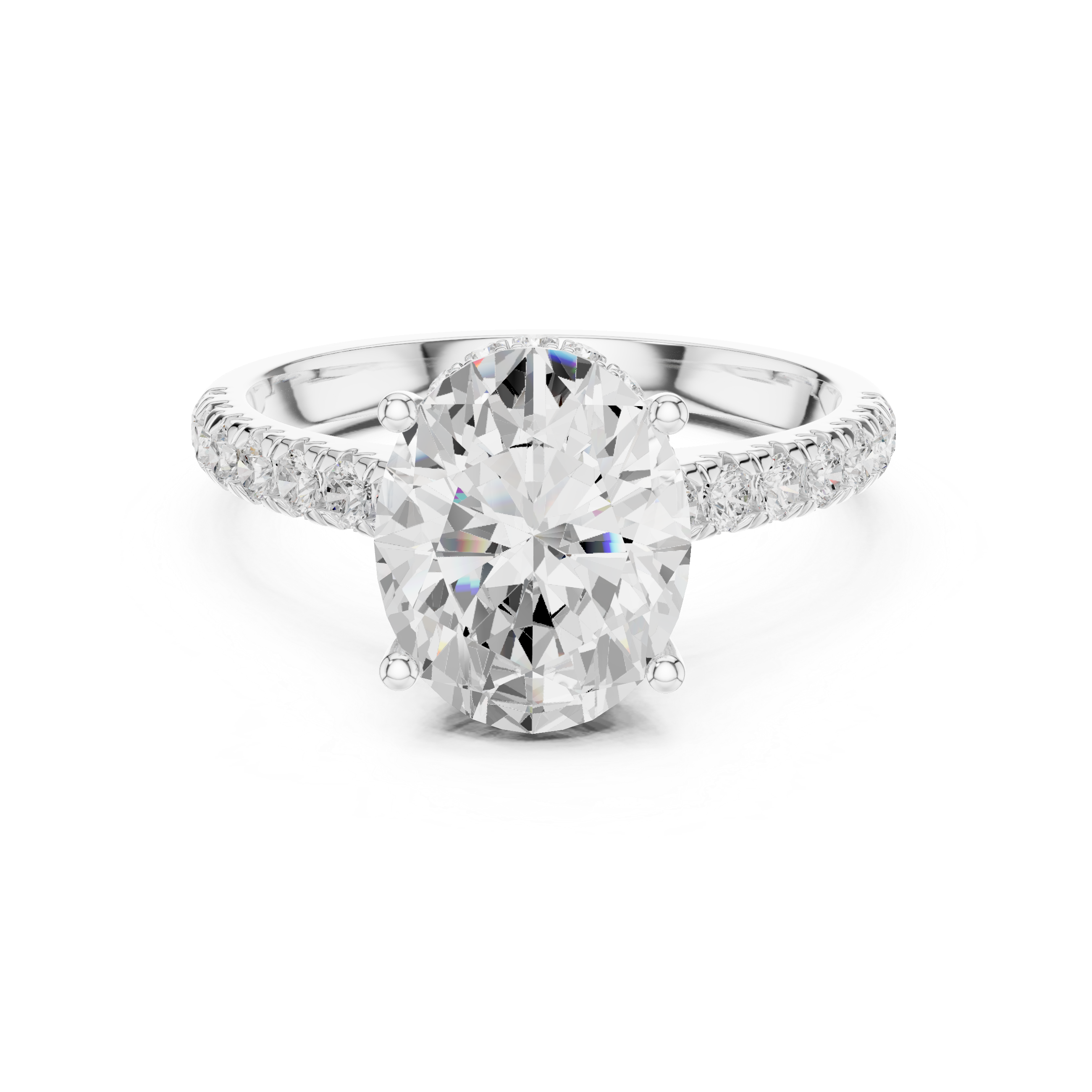 Oval Cut Solitaire Engagement Ring with Split Shank Pavé Diamond Band