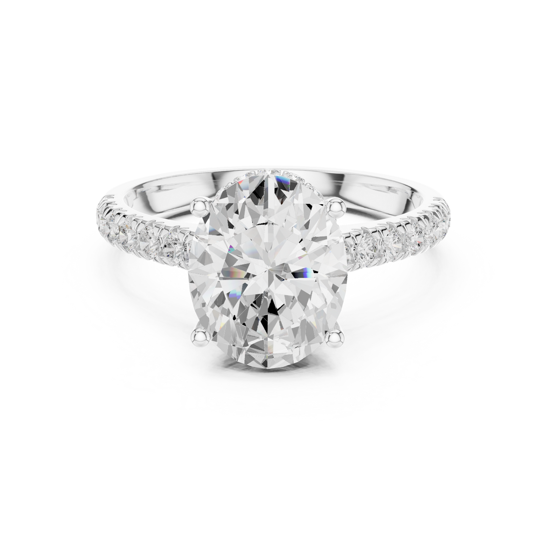 Oval Cut Solitaire Engagement Ring with Split Shank Pavé Diamond Band