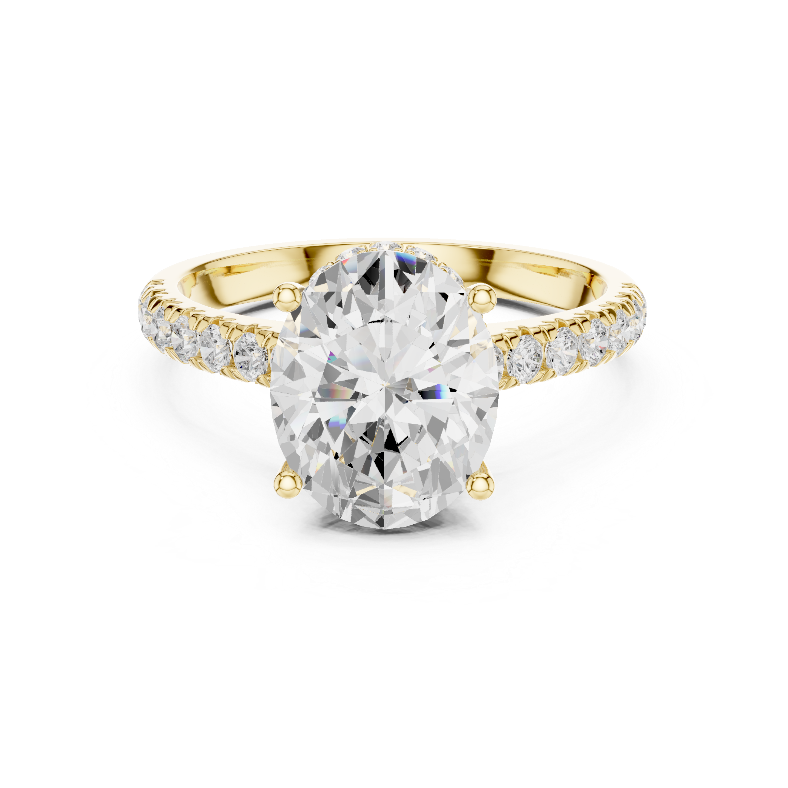 Oval Cut Solitaire Engagement Ring with Split Shank Pavé Diamond Band