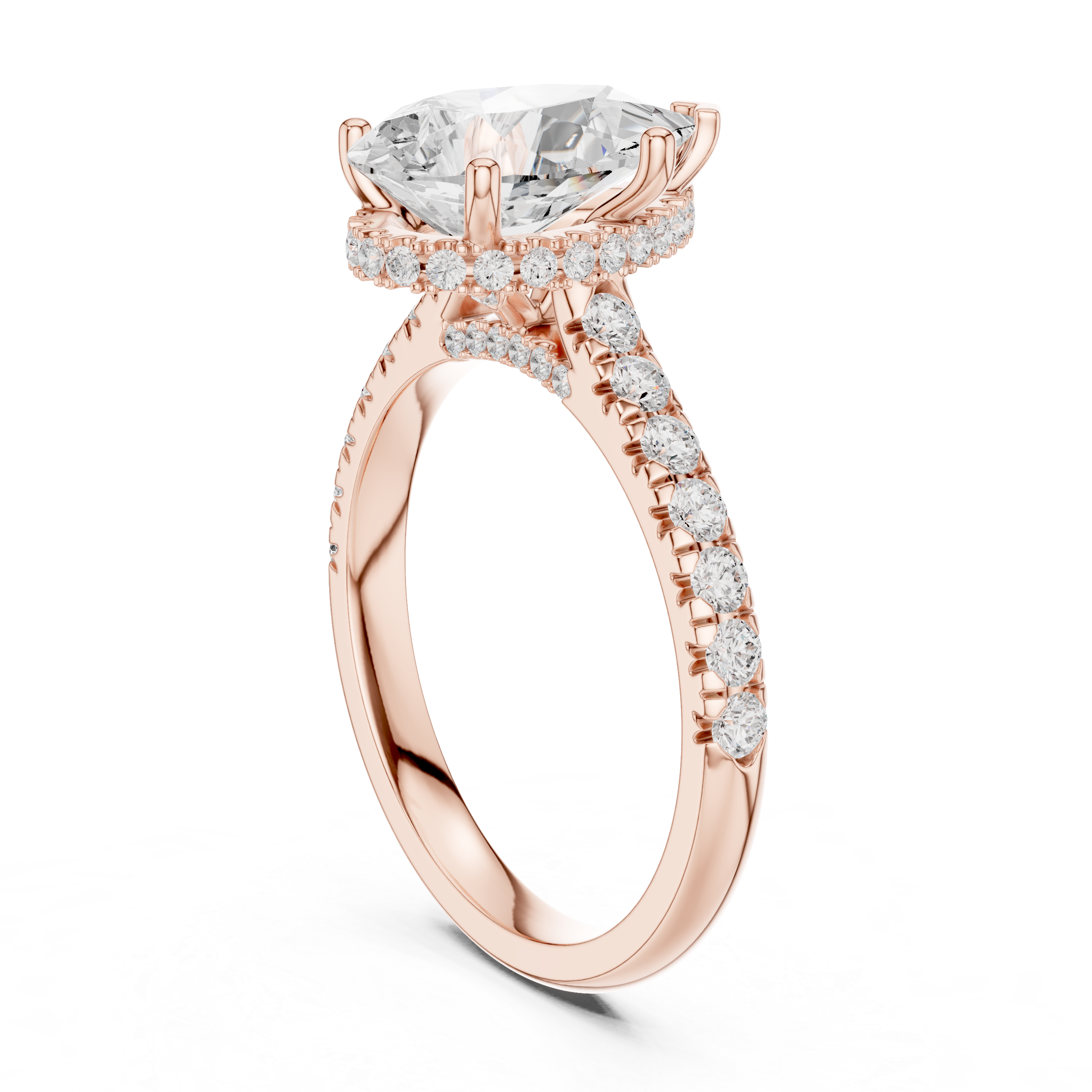 Pear Cut Solitaire Engagement Ring with Split Shank Pavé Diamond Band