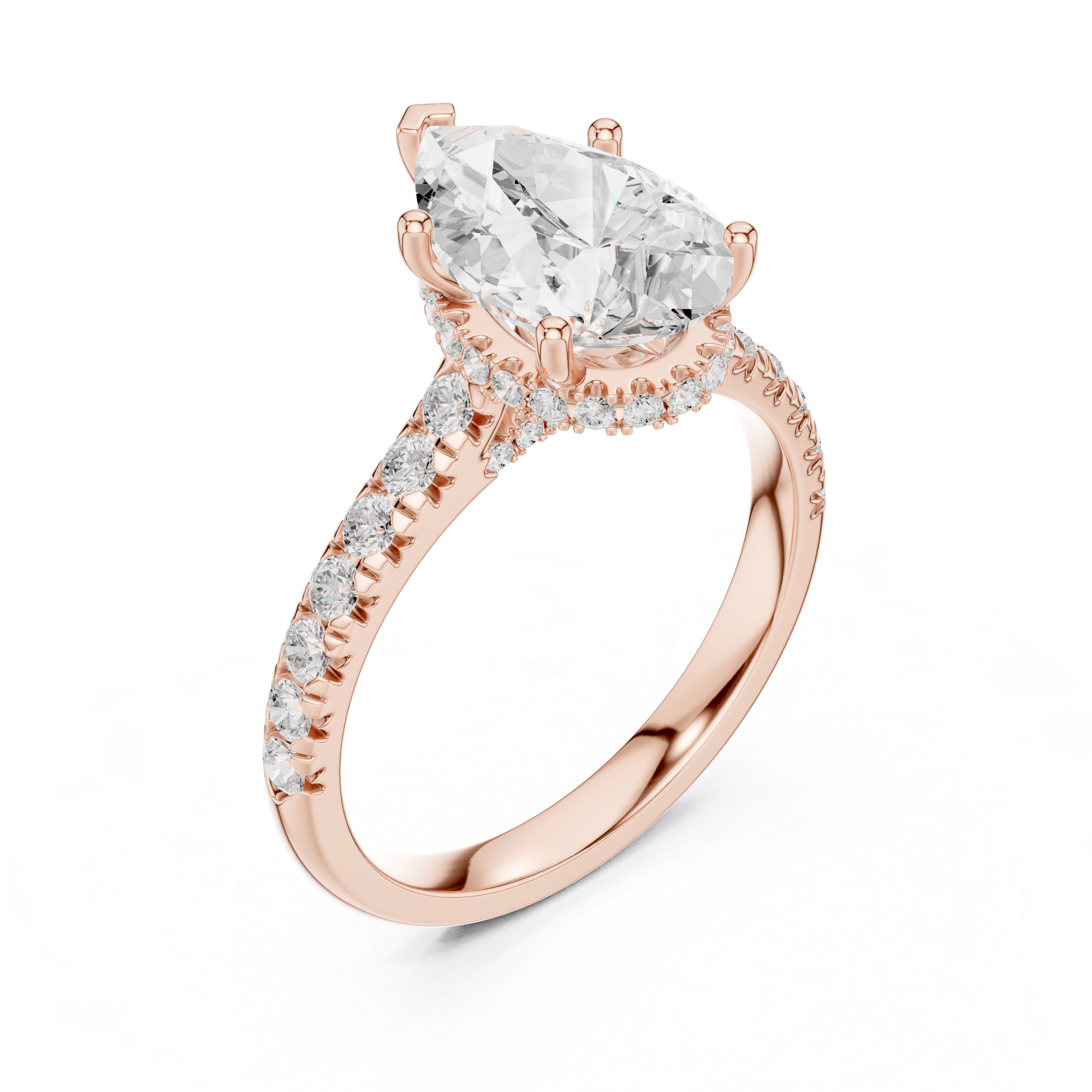 Pear Cut Solitaire Engagement Ring with Split Shank Pavé Diamond Band