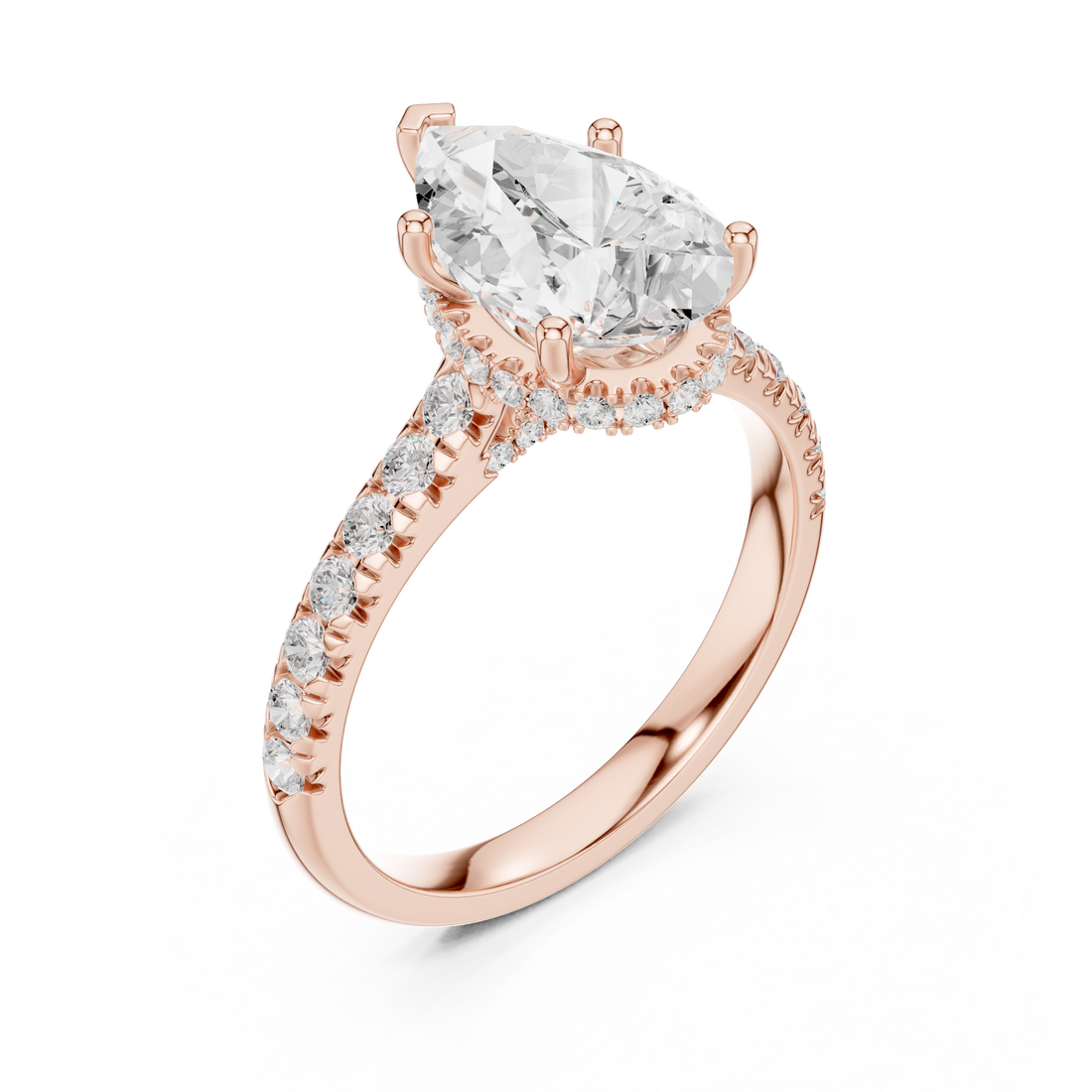 Pear Cut Solitaire Engagement Ring with Split Shank Pavé Diamond Band