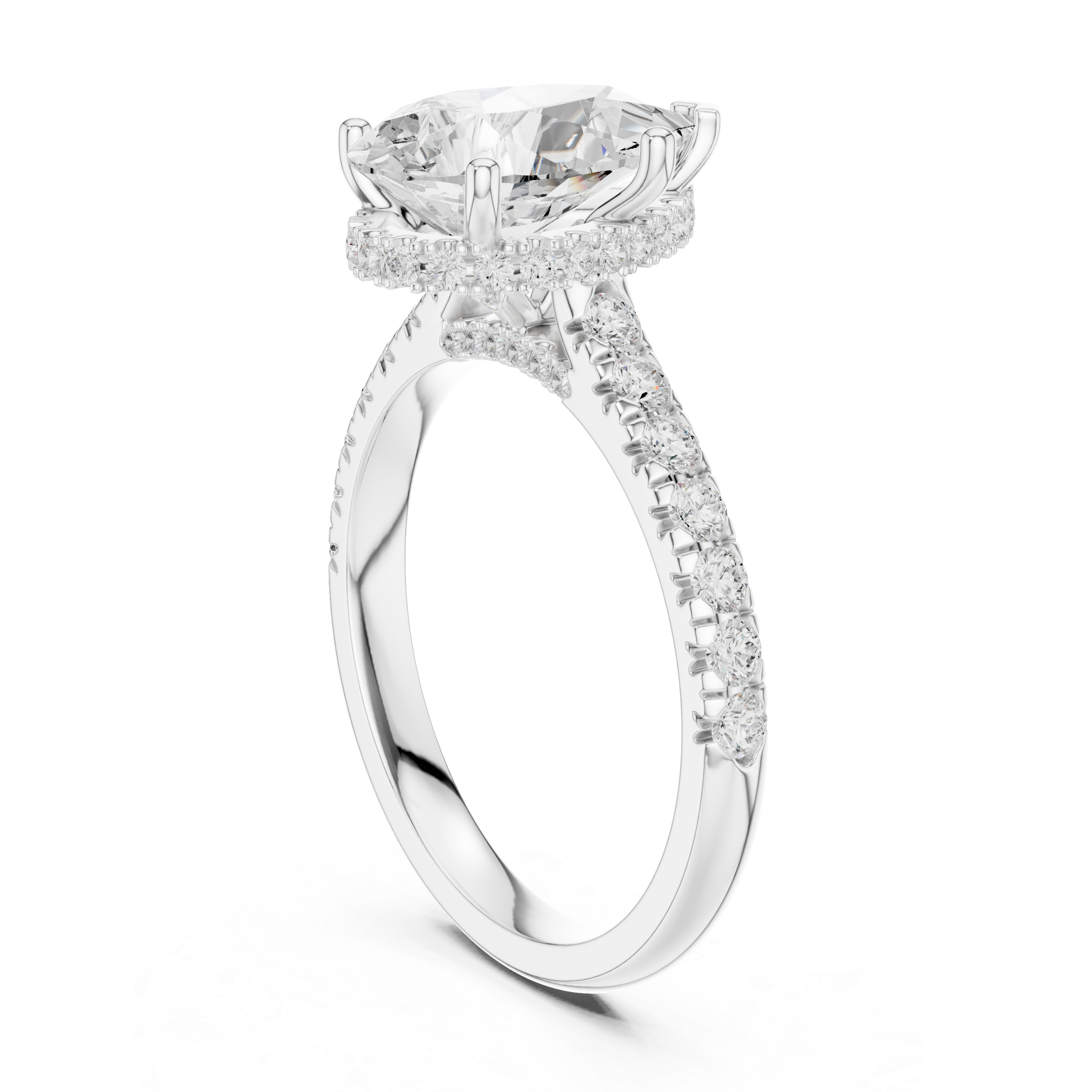 Pear Cut Solitaire Engagement Ring with Split Shank Pavé Diamond Band