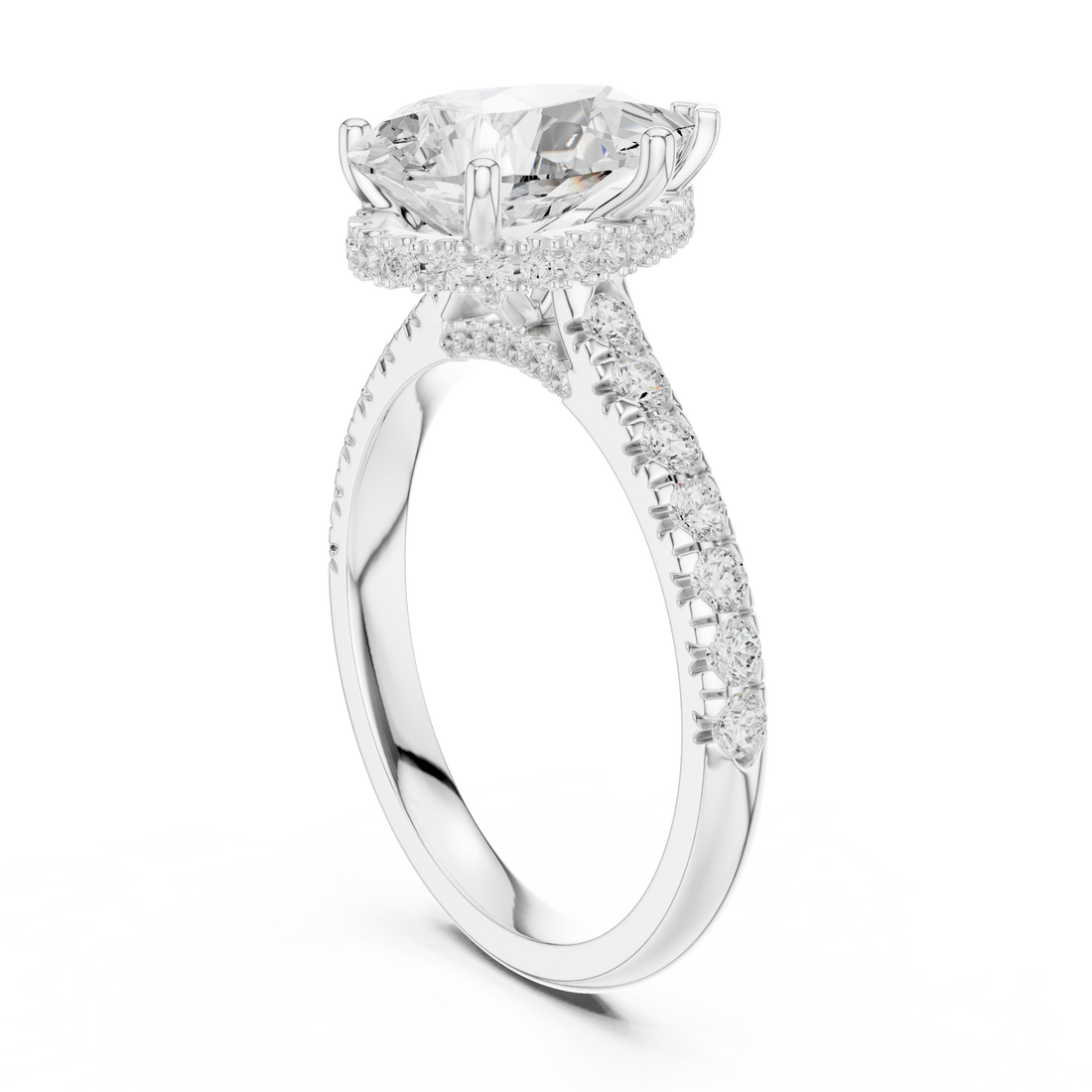 Pear Cut Solitaire Engagement Ring with Split Shank Pavé Diamond Band