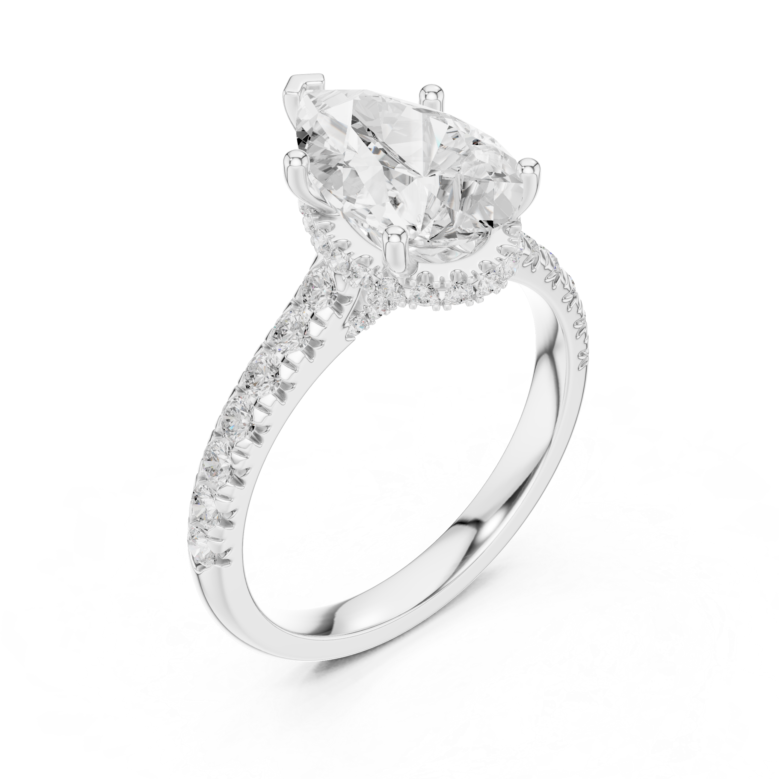 Pear Cut Solitaire Engagement Ring with Split Shank Pavé Diamond Band