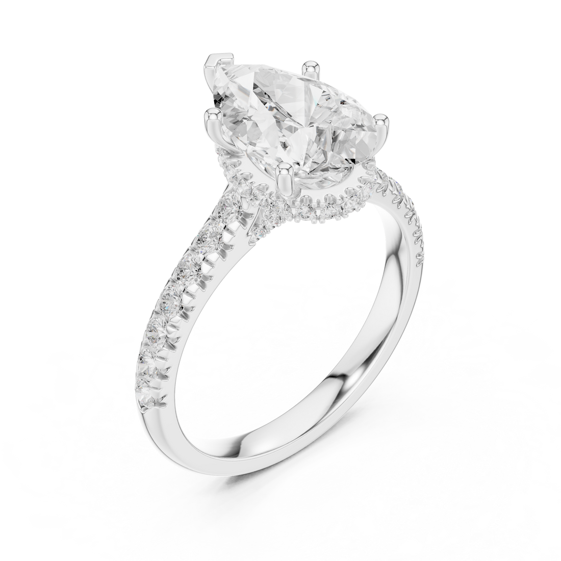 Pear Cut Solitaire Engagement Ring with Split Shank Pavé Diamond Band