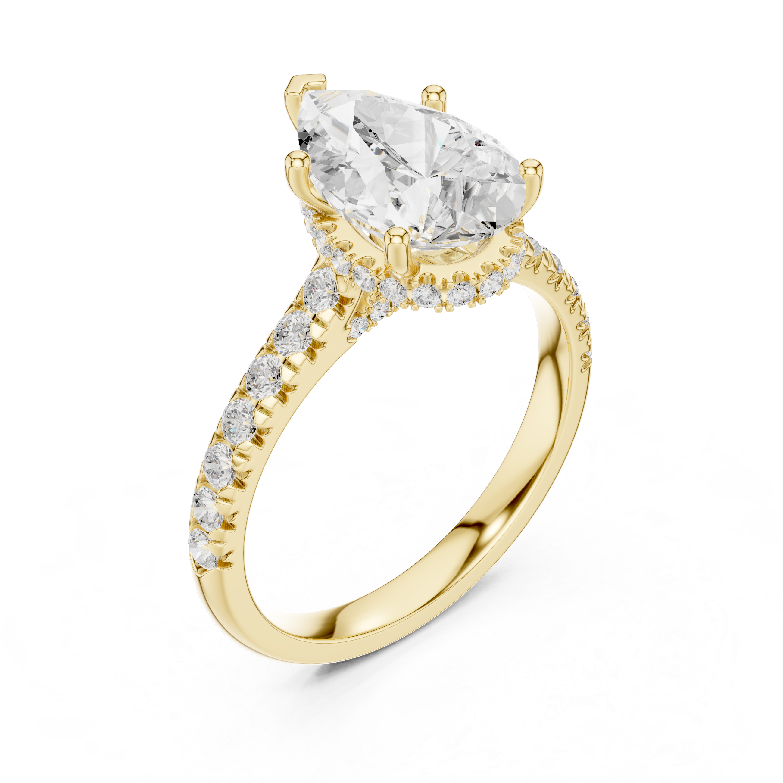 Pear Cut Solitaire Engagement Ring with Split Shank Pavé Diamond Band