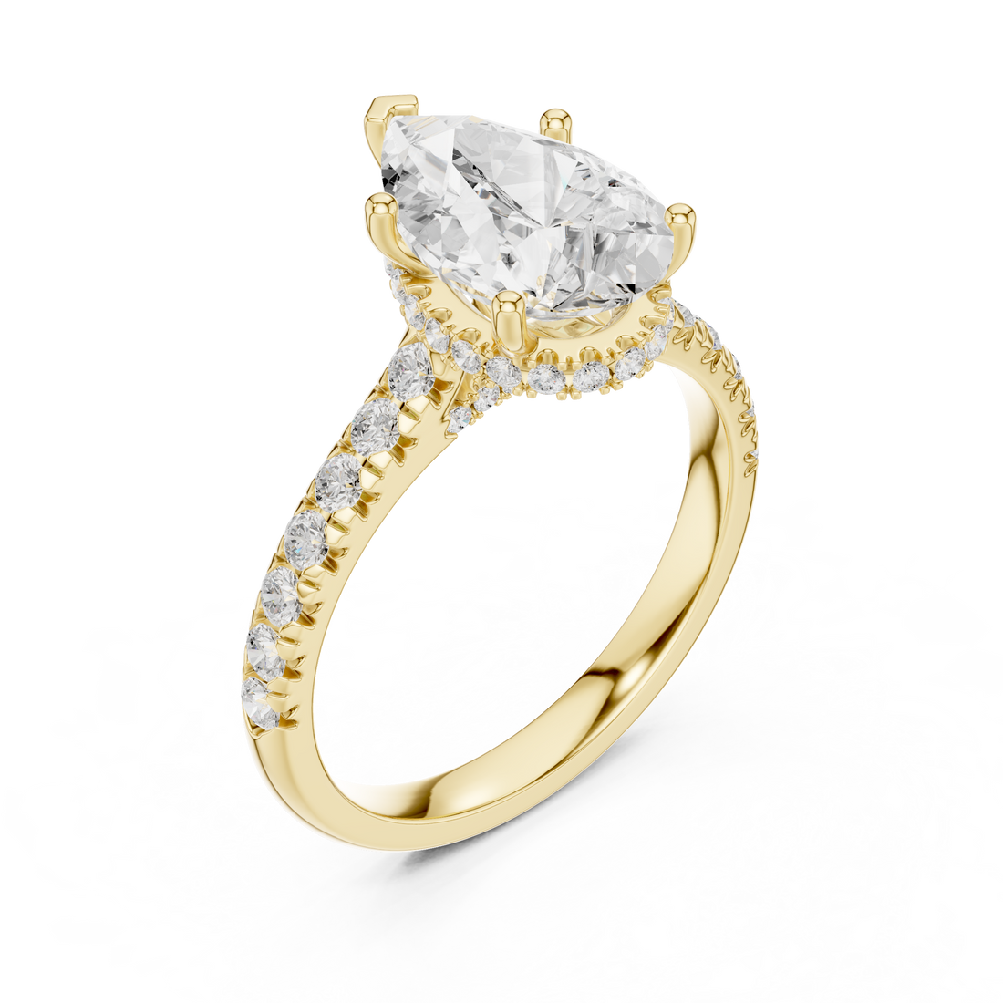 Pear Cut Solitaire Engagement Ring with Split Shank Pavé Diamond Band