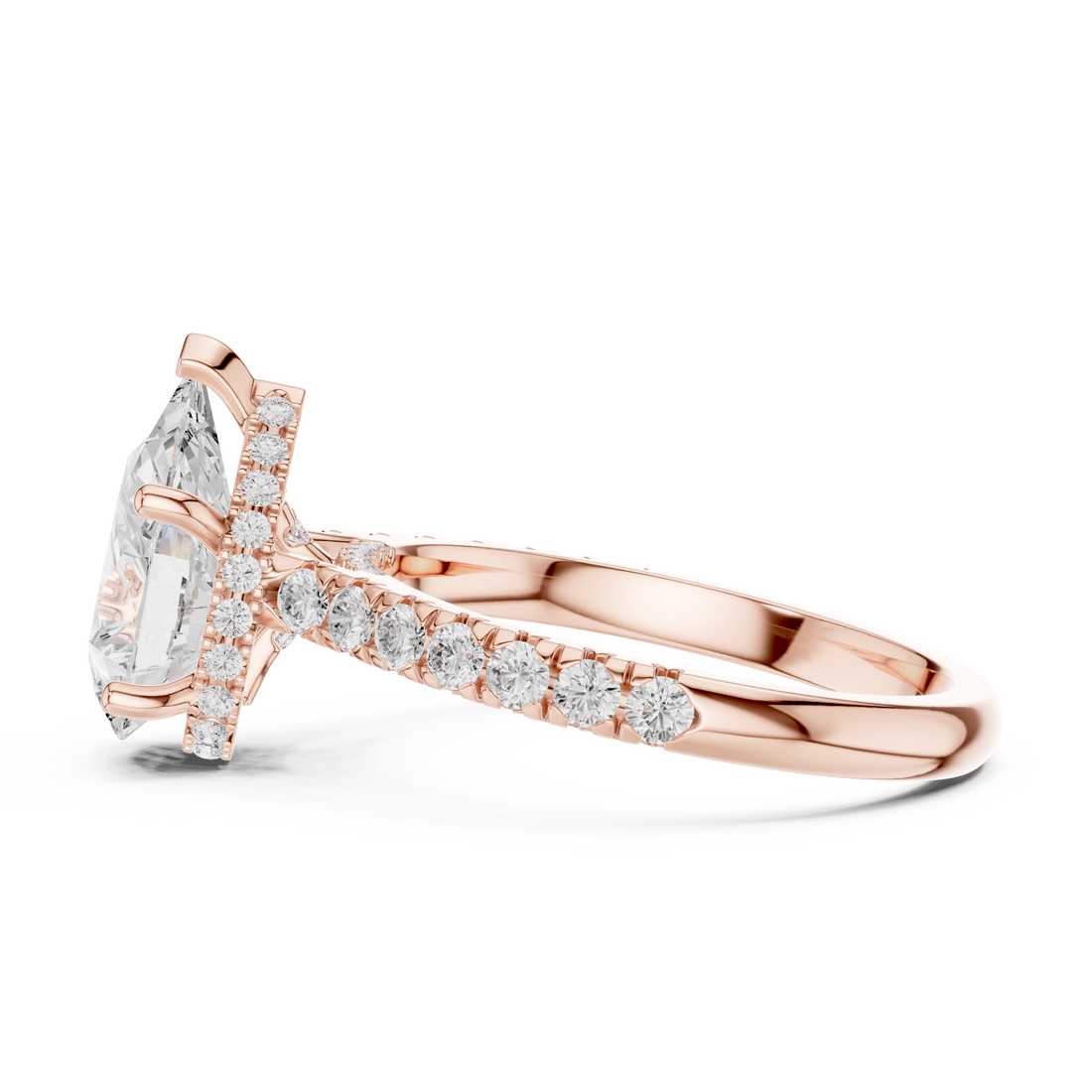 Pear Cut Solitaire Engagement Ring with Split Shank Pavé Diamond Band