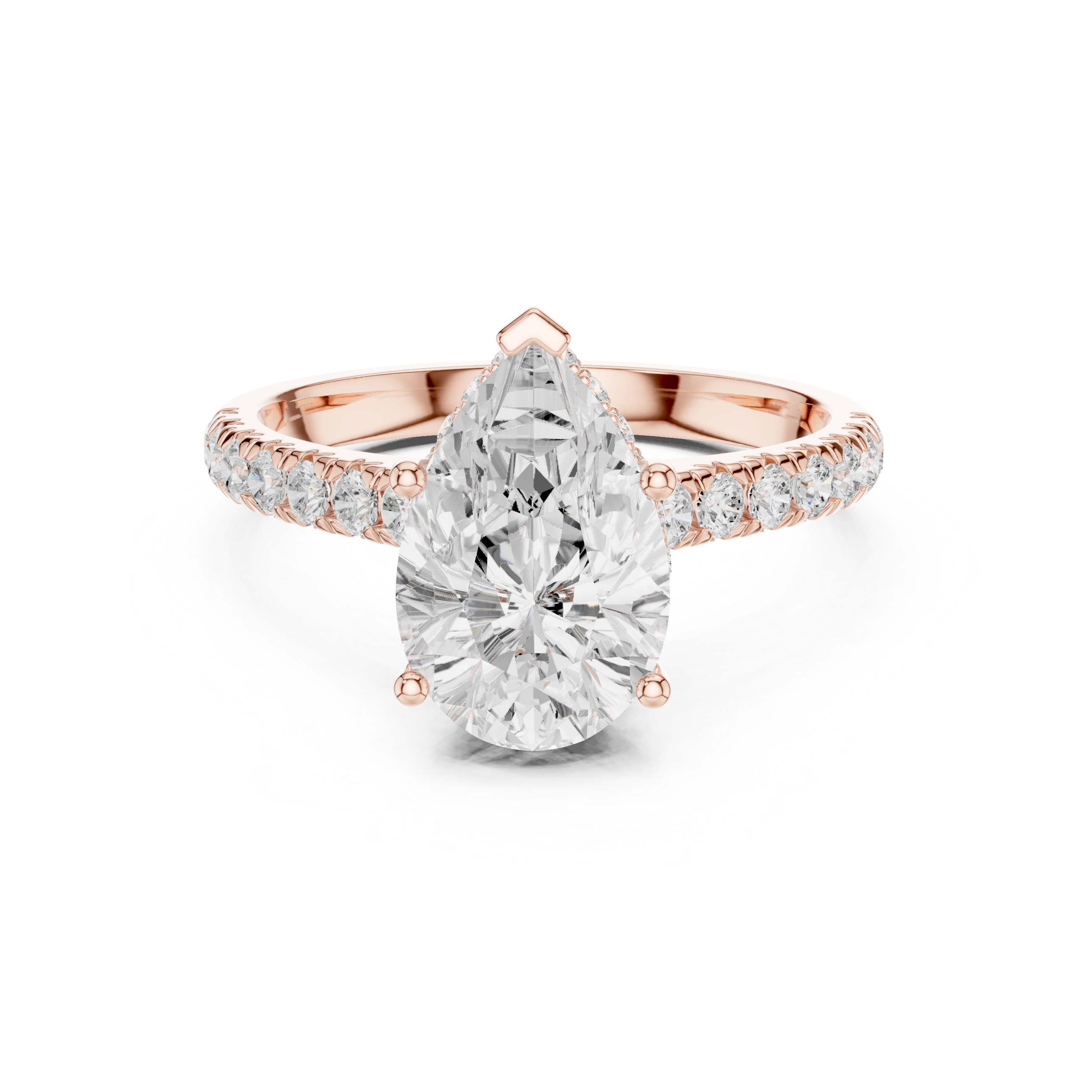 Pear Cut Solitaire Engagement Ring with Split Shank Pavé Diamond Band