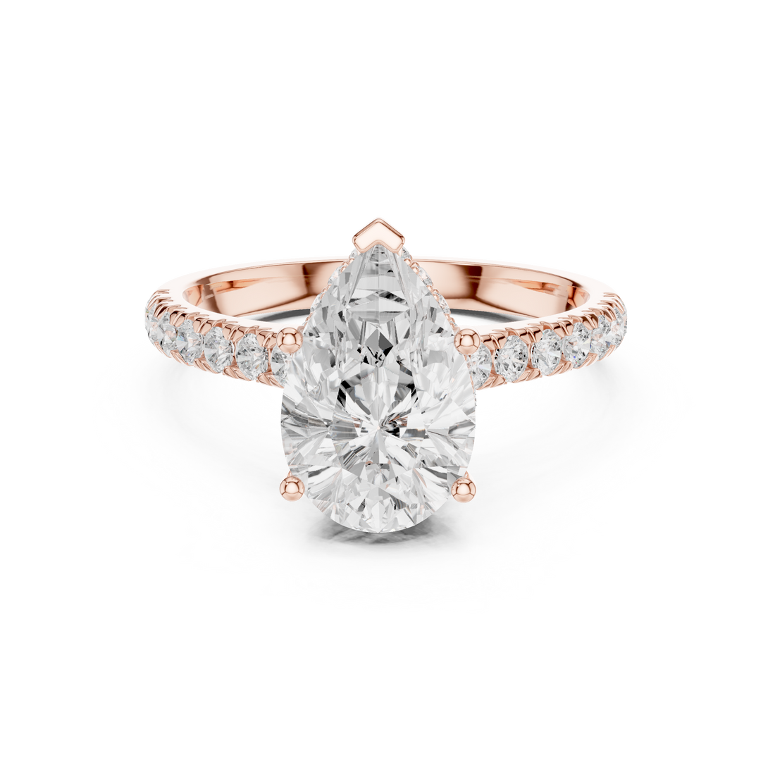 Pear Cut Solitaire Engagement Ring with Split Shank Pavé Diamond Band