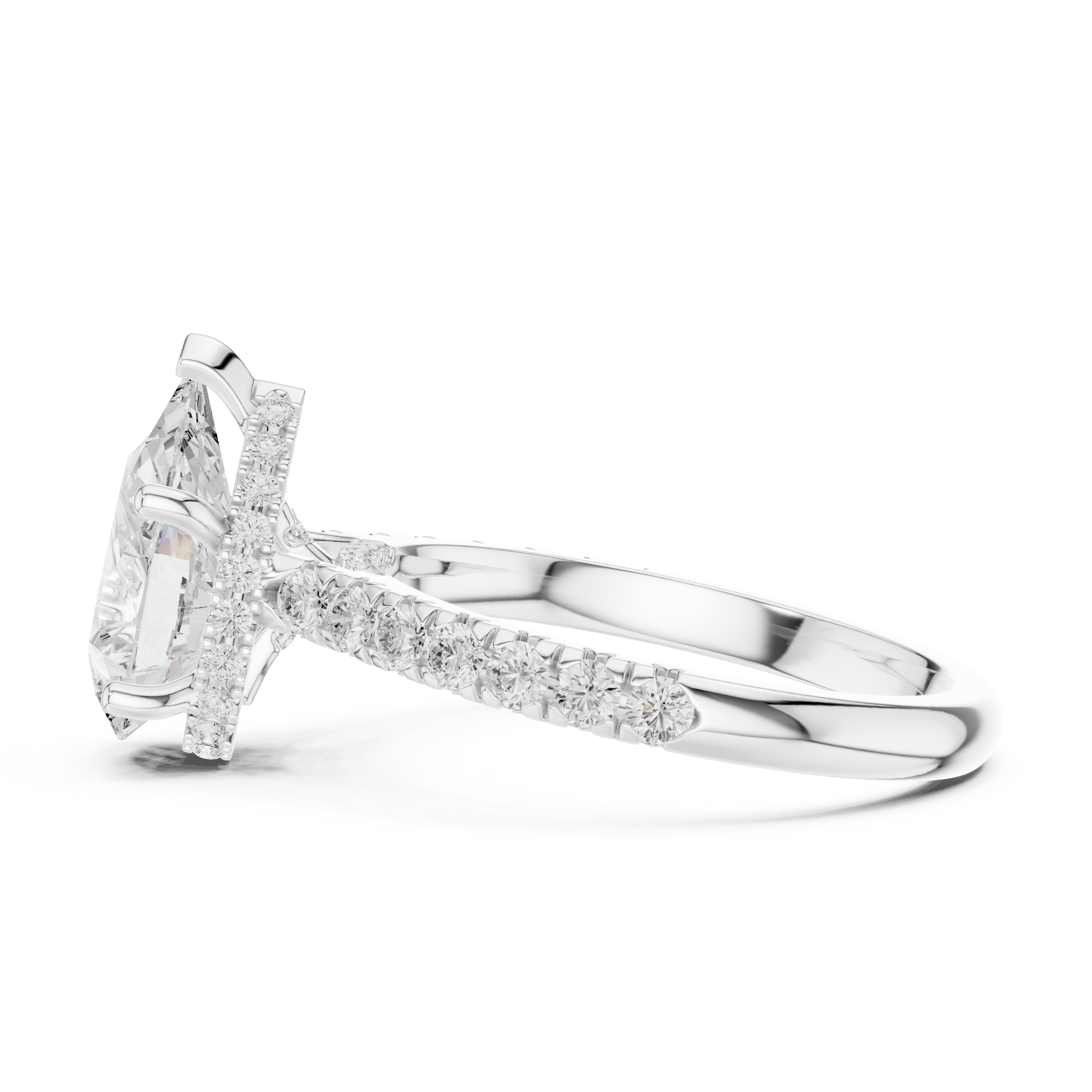 Pear Cut Solitaire Engagement Ring with Split Shank Pavé Diamond Band