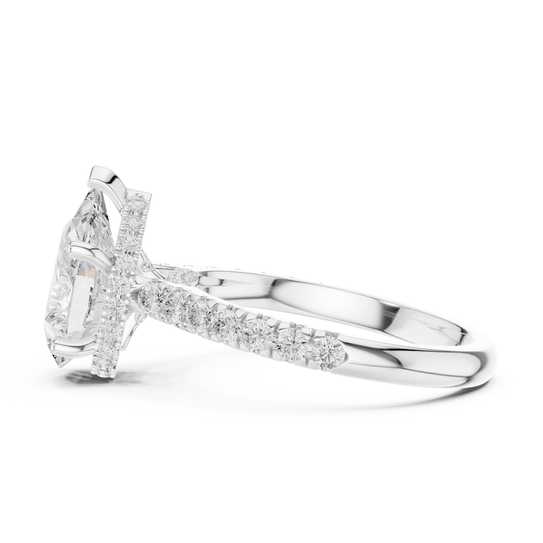 Pear Cut Solitaire Engagement Ring with Split Shank Pavé Diamond Band