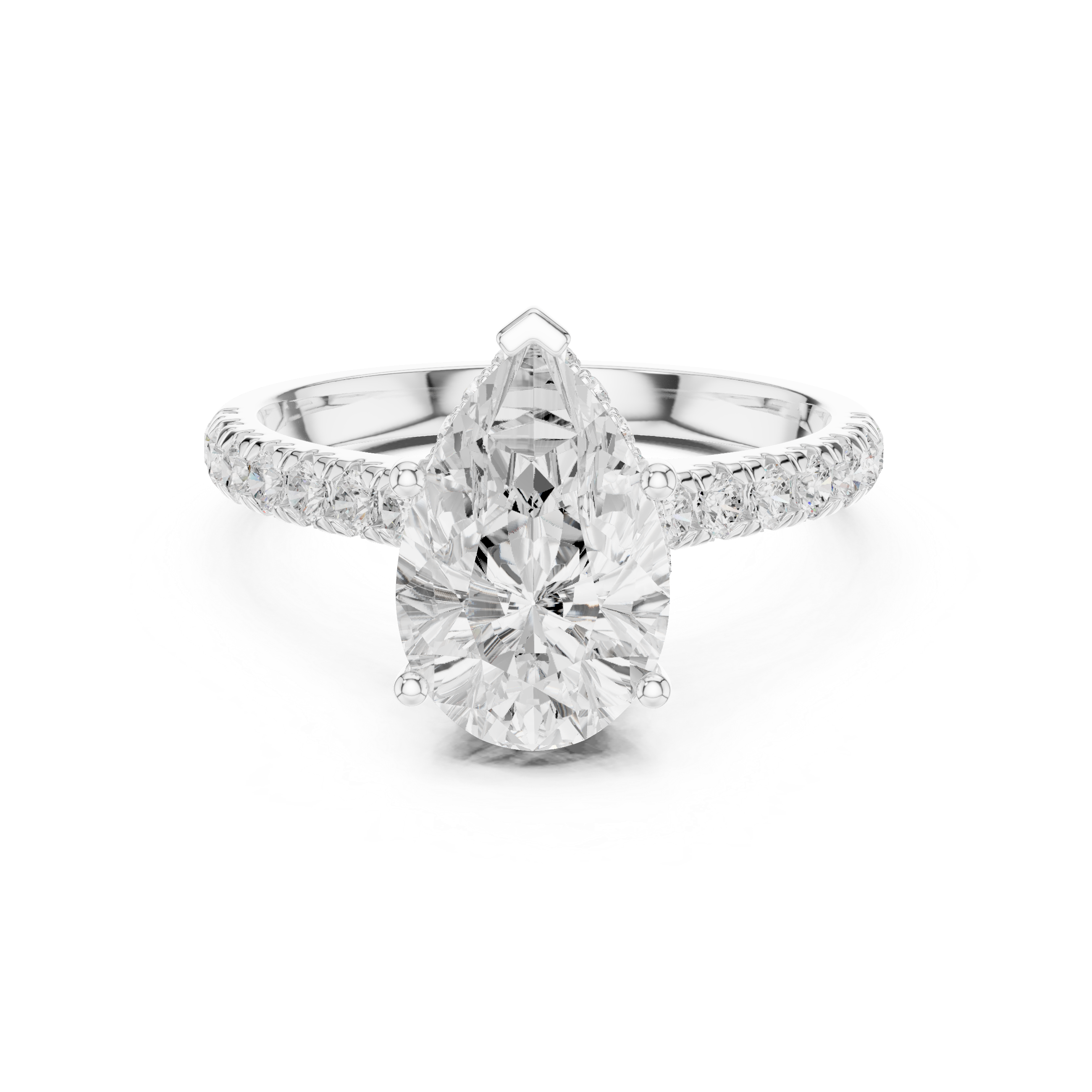 Pear Cut Solitaire Engagement Ring with Split Shank Pavé Diamond Band