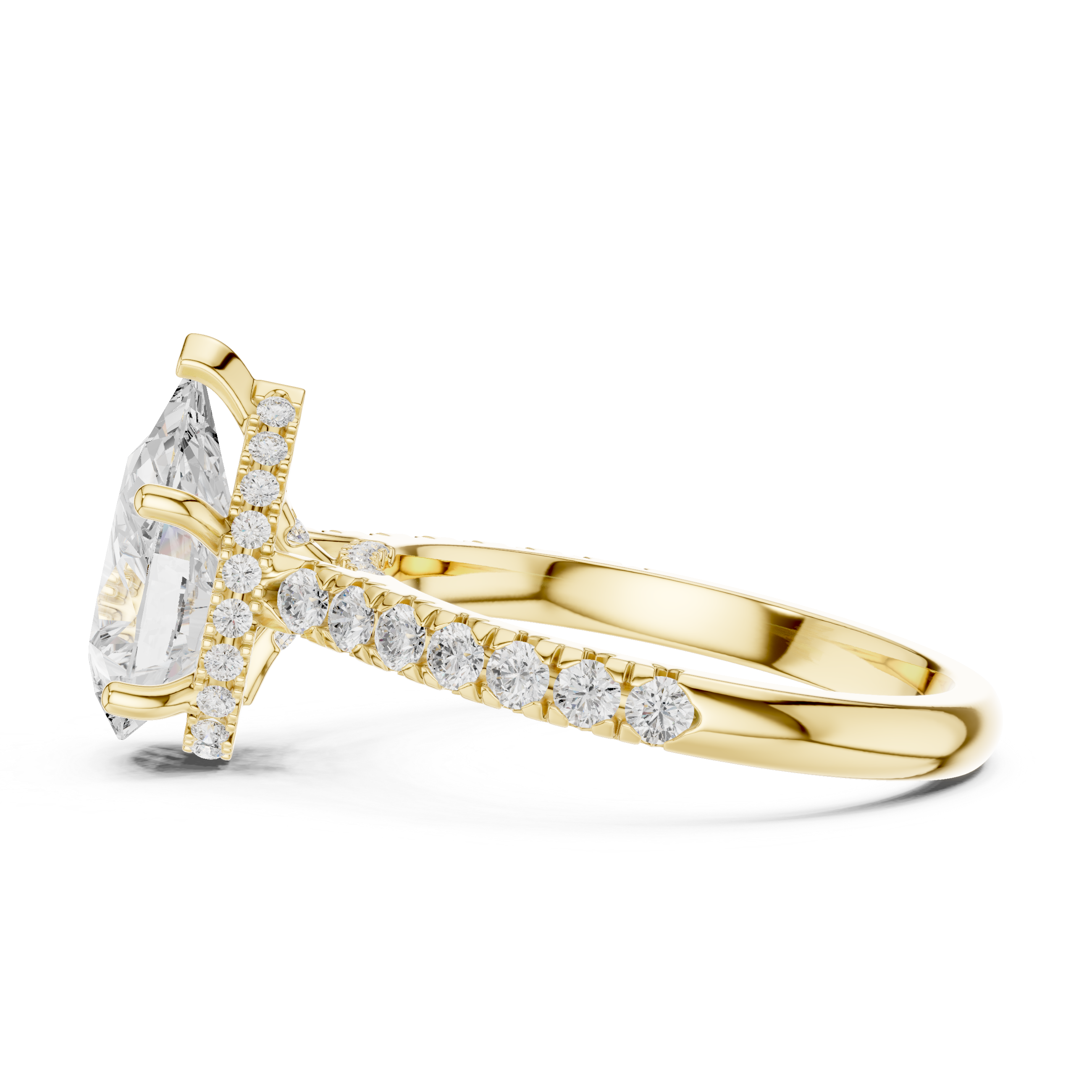 Pear Cut Solitaire Engagement Ring with Split Shank Pavé Diamond Band