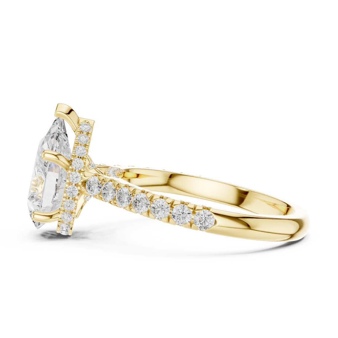 Pear Cut Solitaire Engagement Ring with Split Shank Pavé Diamond Band