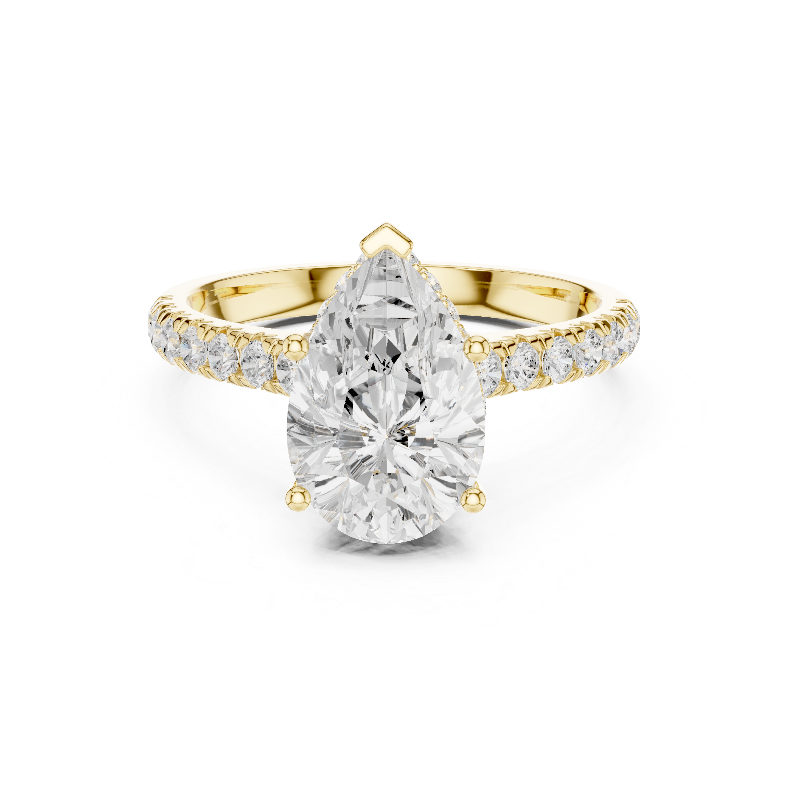 Pear Cut Solitaire Engagement Ring with Split Shank Pavé Diamond Band