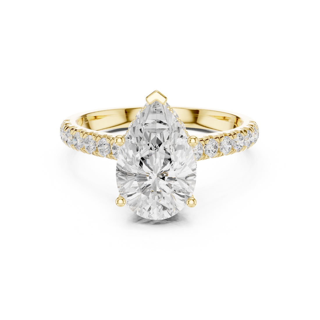 Pear Cut Solitaire Engagement Ring with Split Shank Pavé Diamond Band