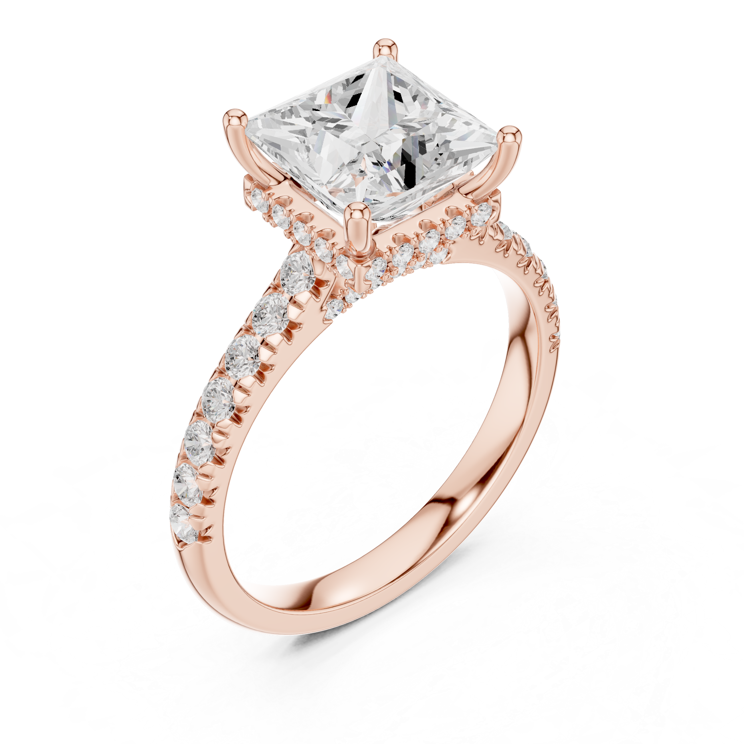 Princess Cut Solitaire Engagement Ring with Split Shank Pavé Diamond Band