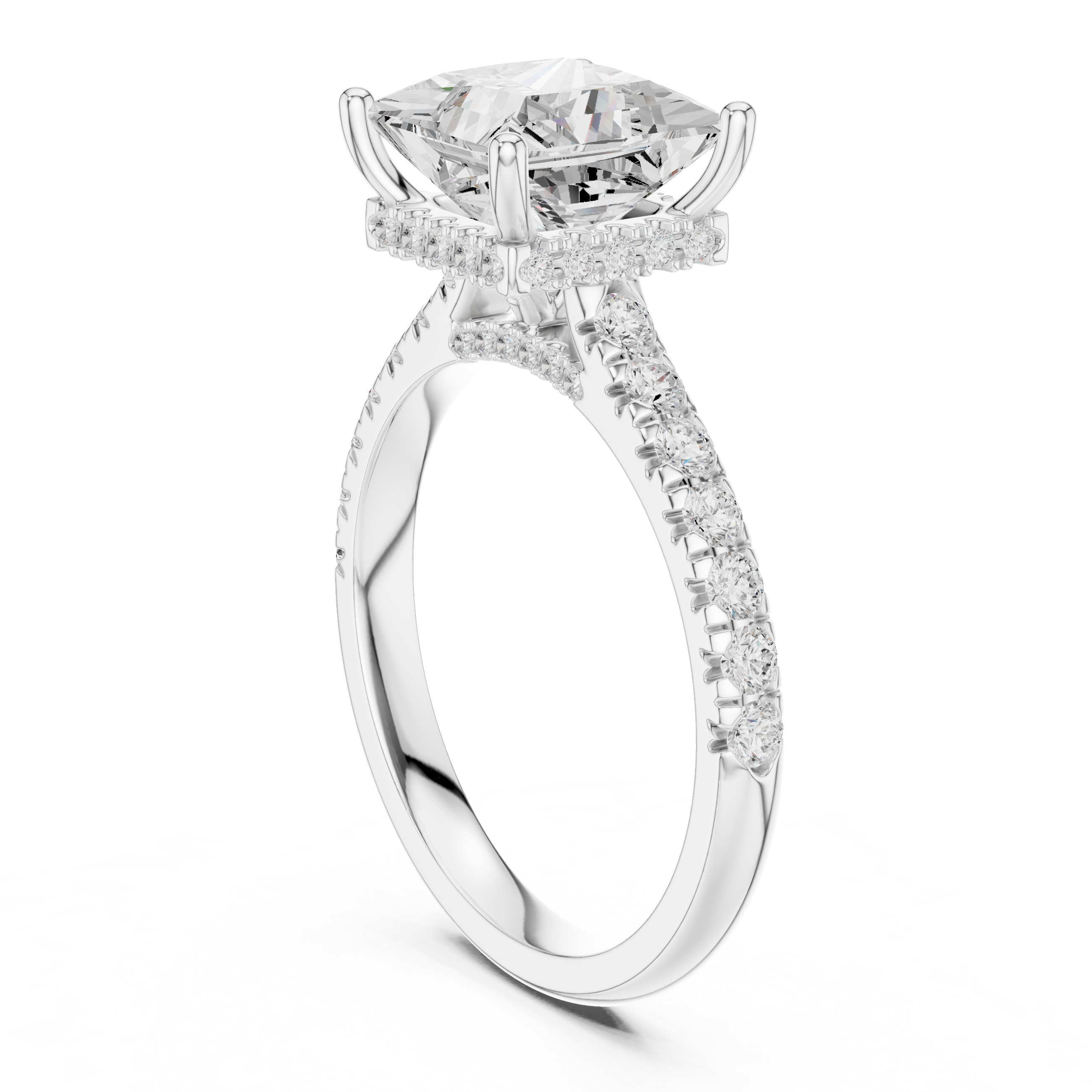 Princess Cut Solitaire Engagement Ring with Split Shank Pavé Diamond Band