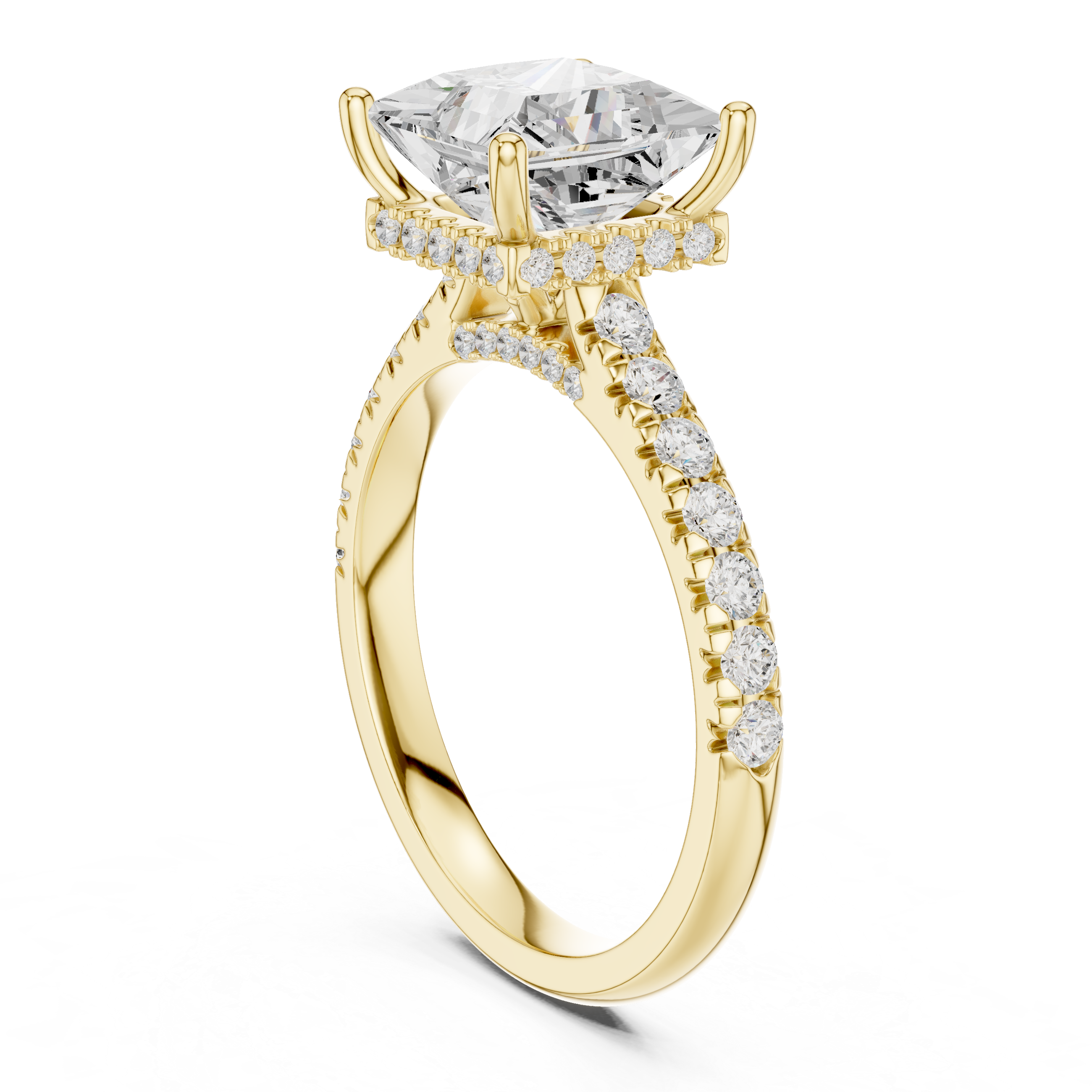 Princess Cut Solitaire Engagement Ring with Split Shank Pavé Diamond Band