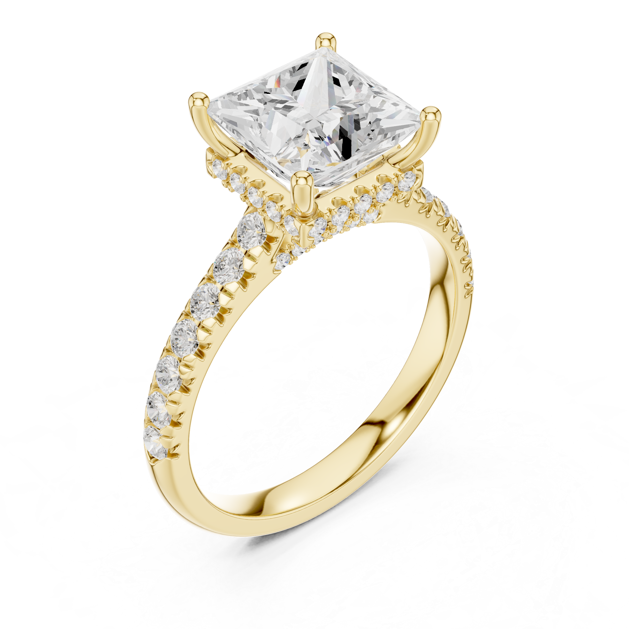 Princess Cut Solitaire Engagement Ring with Split Shank Pavé Diamond Band