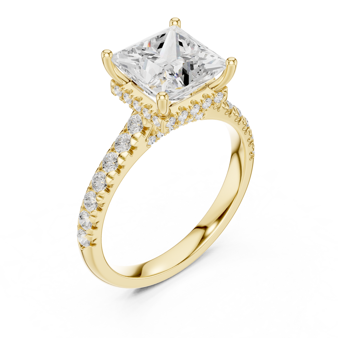 Princess Cut Solitaire Engagement Ring with Split Shank Pavé Diamond Band